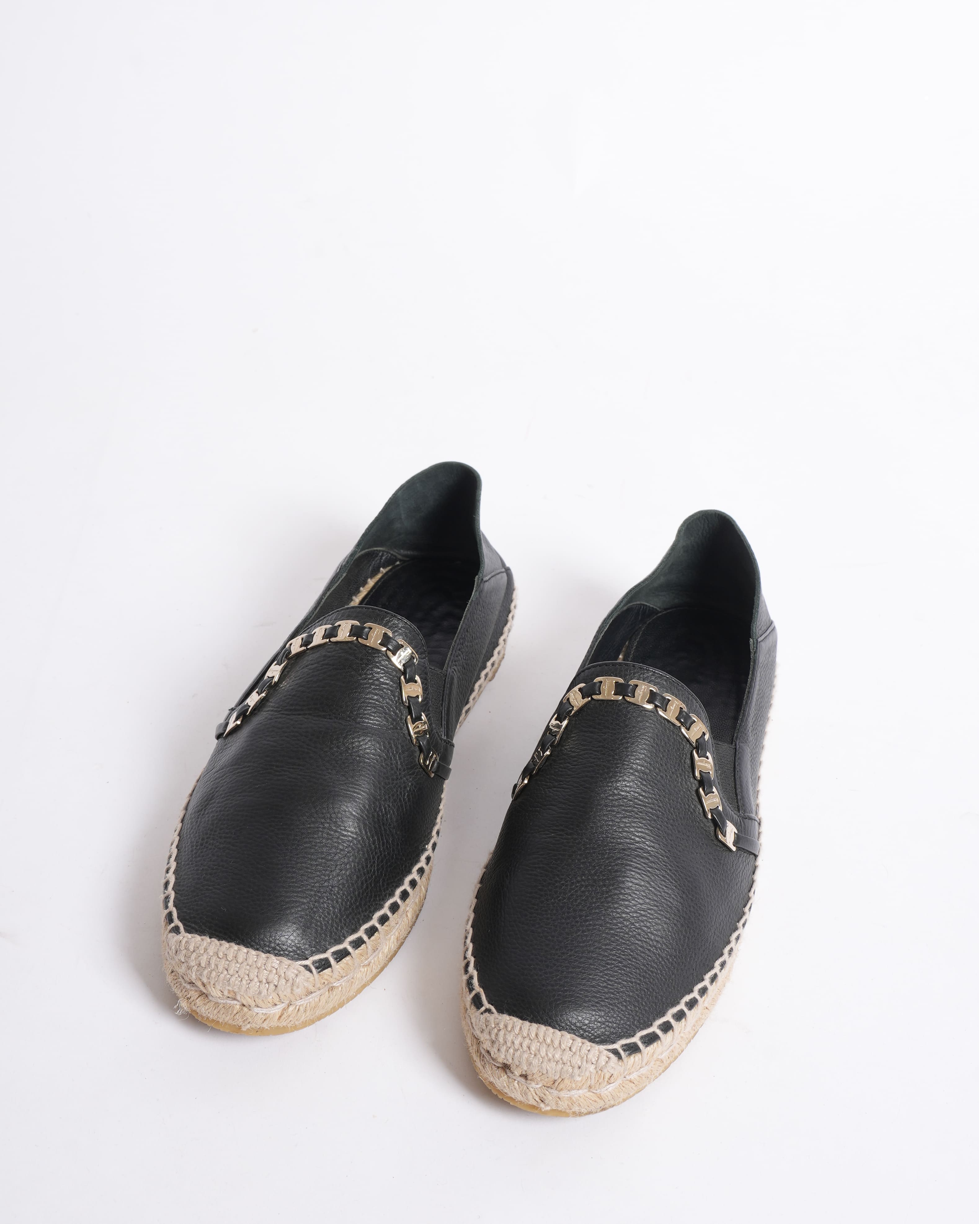Salvatore Ferragamo Leather Chain-Link Accents Espadrilles