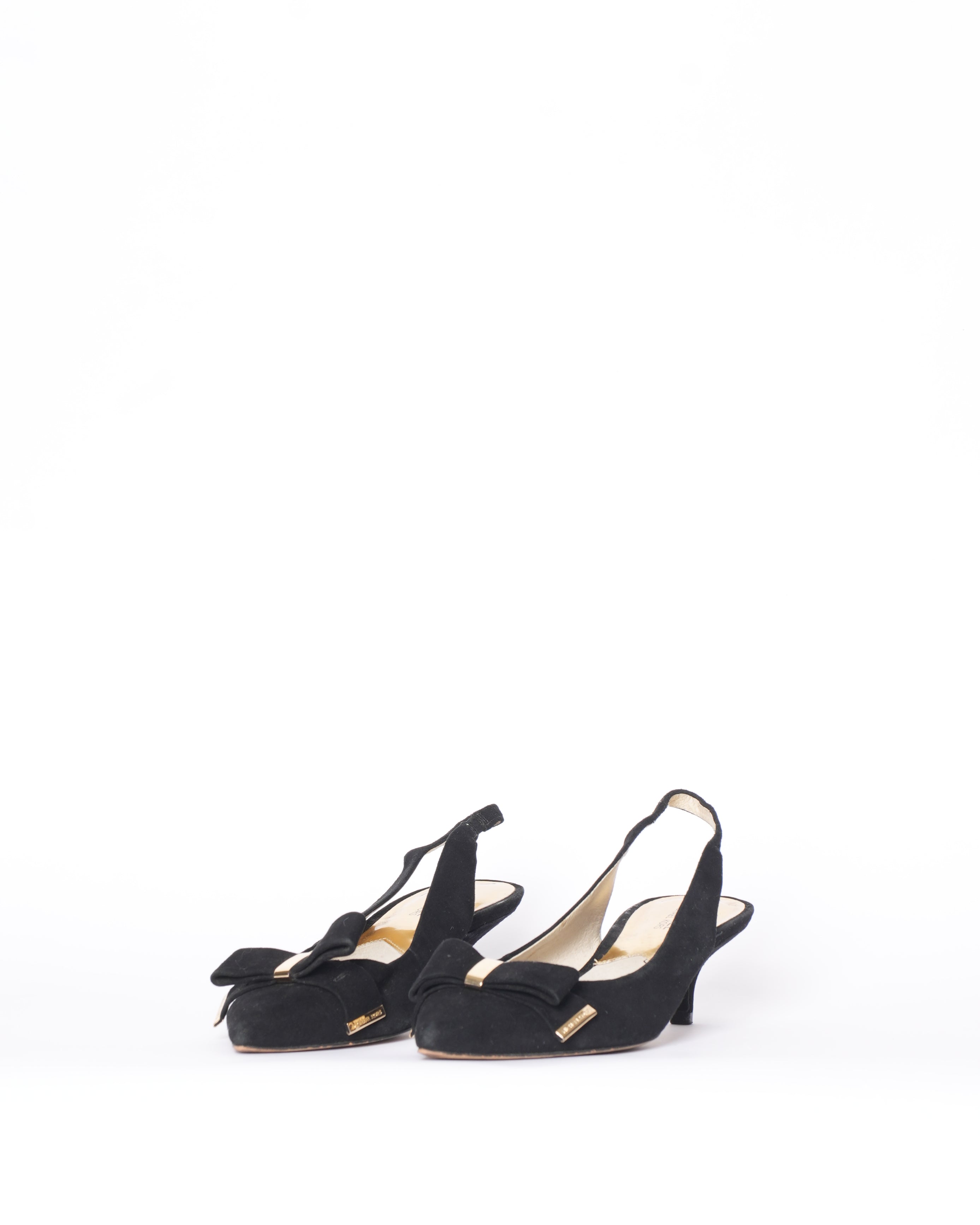 Michael Kors Slingback Black & Gold Bow Pump Heels