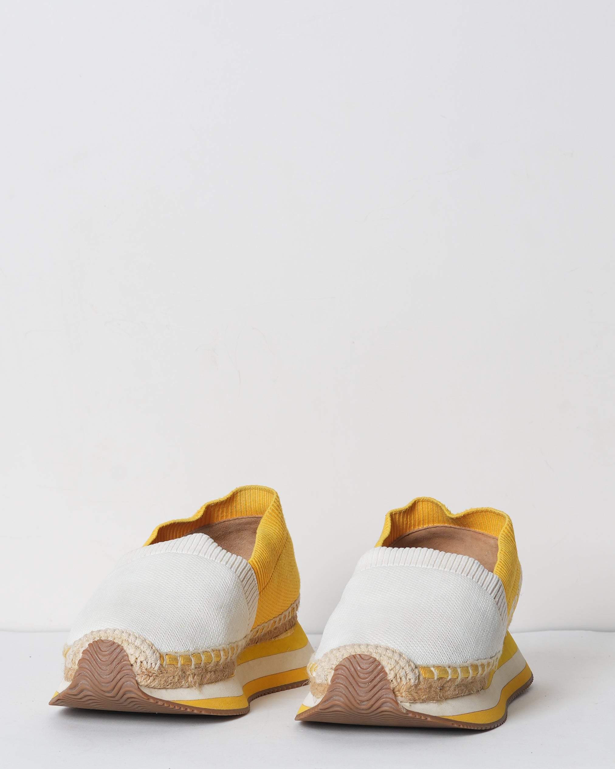 Tory Burch Woven White & Yellow Knit Daisy Espadrille Slip On Sneakers