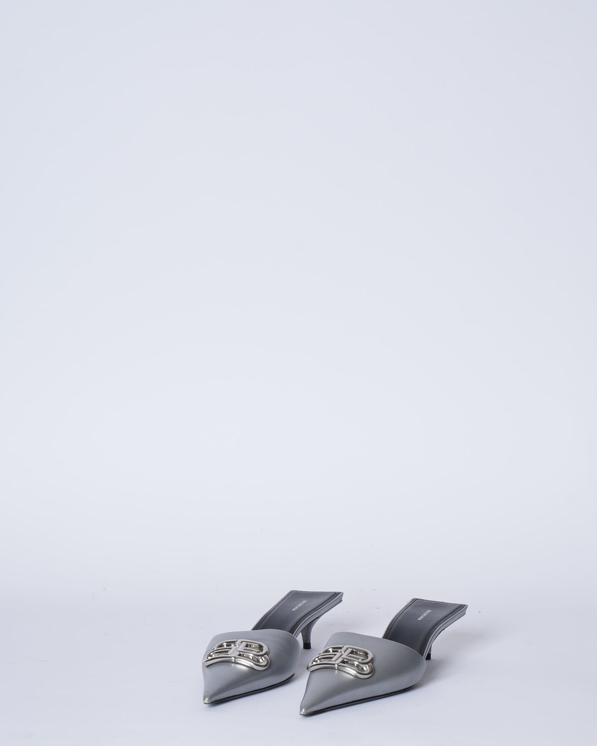 Balenciaga BB metallic leather mules silver