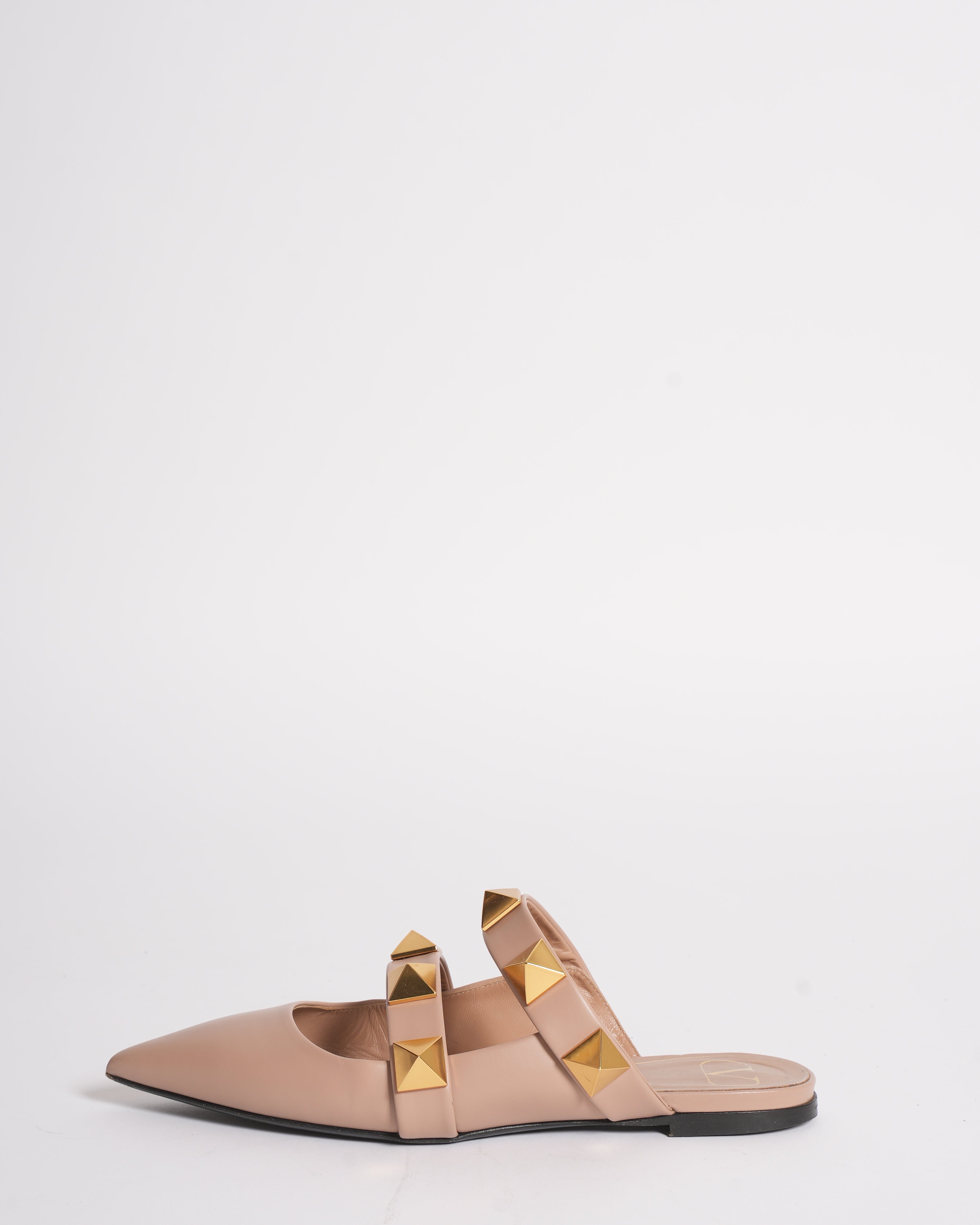 Valentino Garavani Roman Stud Flat Mules in Calfskin