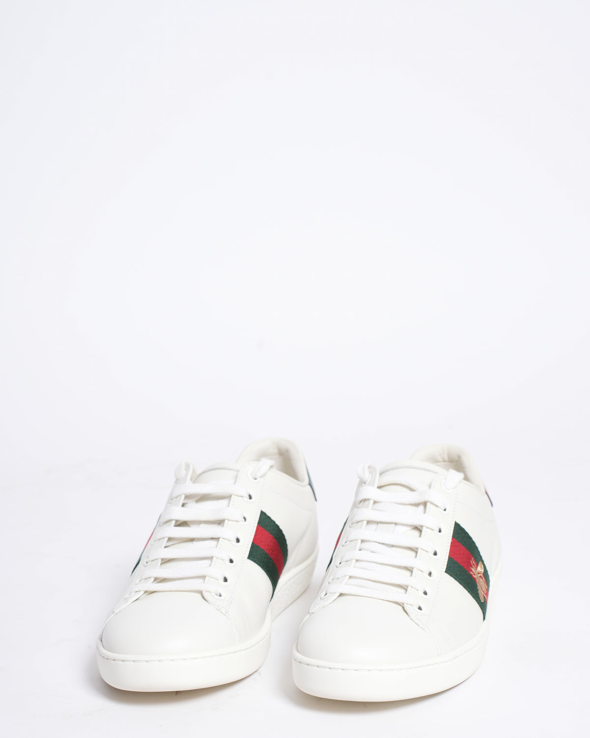 Gucci Ace White Leather Sneakers with Web Stripe