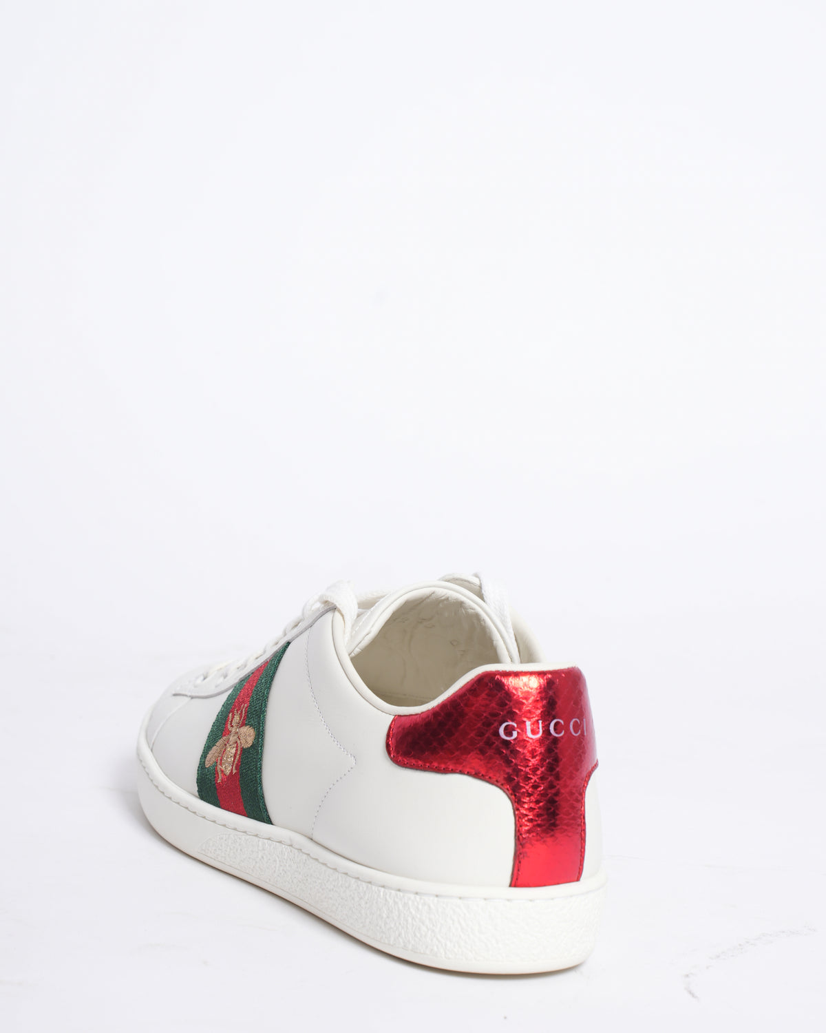 Gucci Ace White Leather Sneakers with Web Stripe
