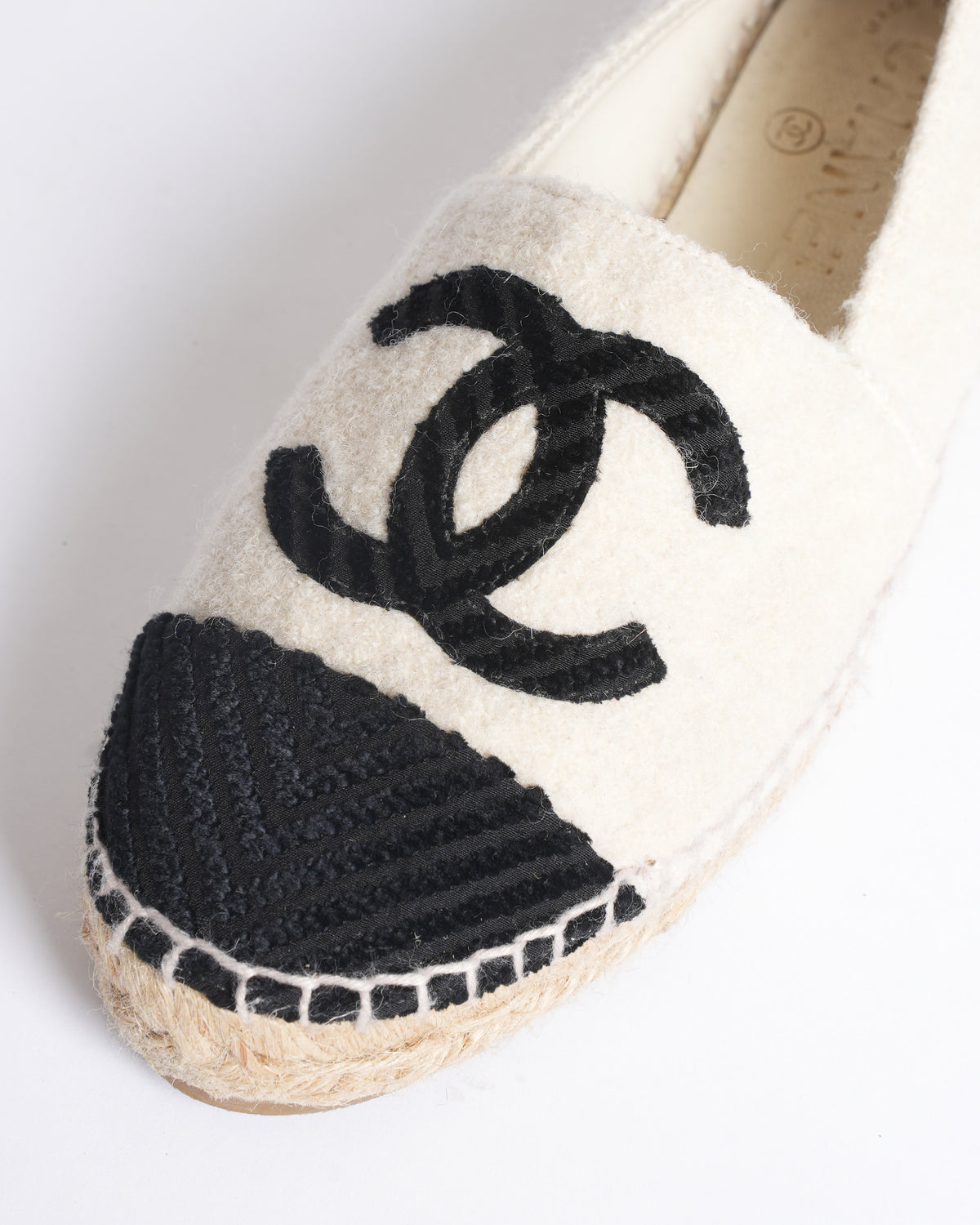 Chanel Black & White Velvet CC Espadrille Flats