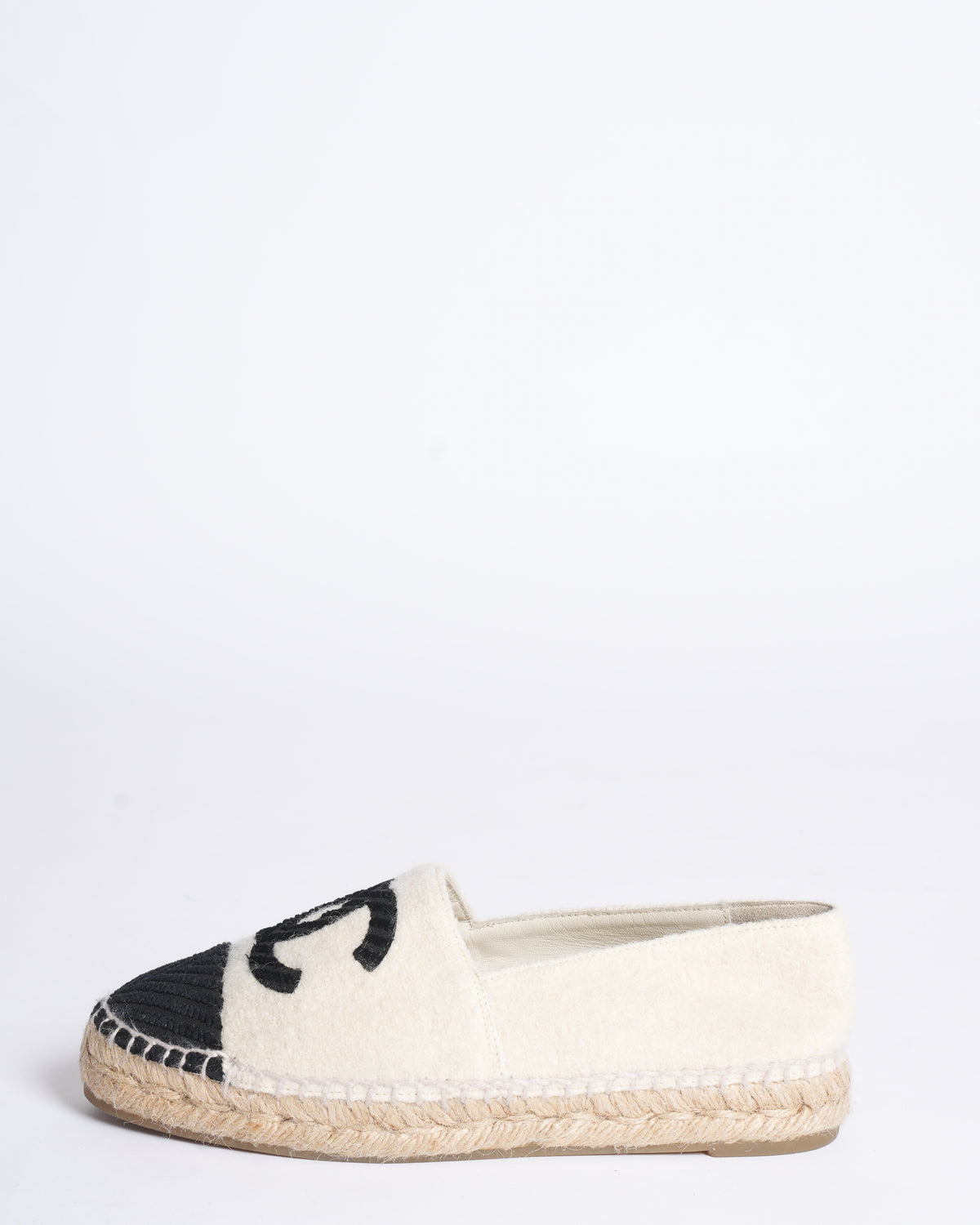 Chanel Black & White Velvet CC Espadrille Flats