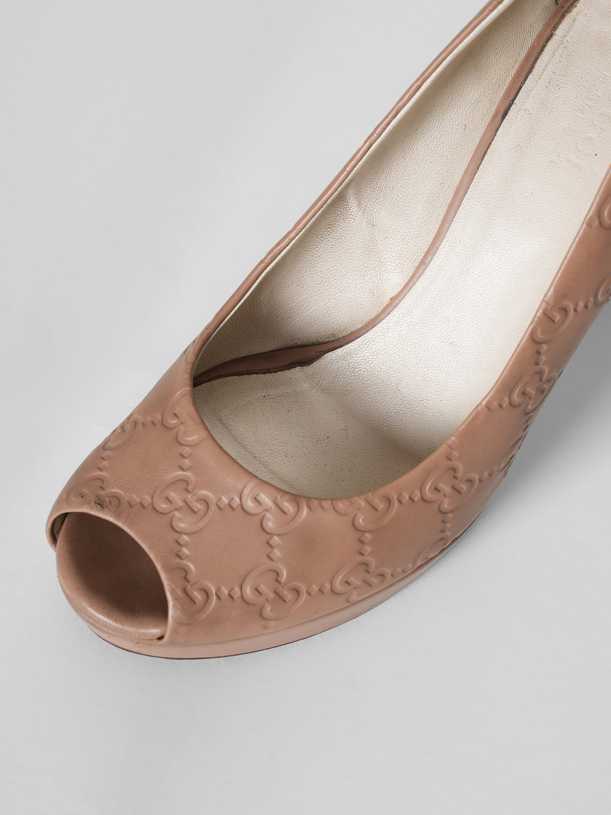 Gucci Peep Toe Monogram Pumps