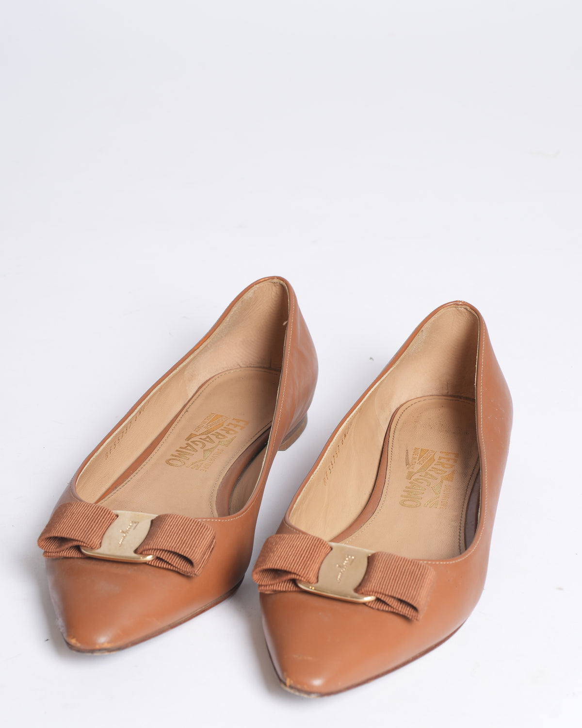 Salvatore Ferragamo Viva Brown Leather Ballerina Flats