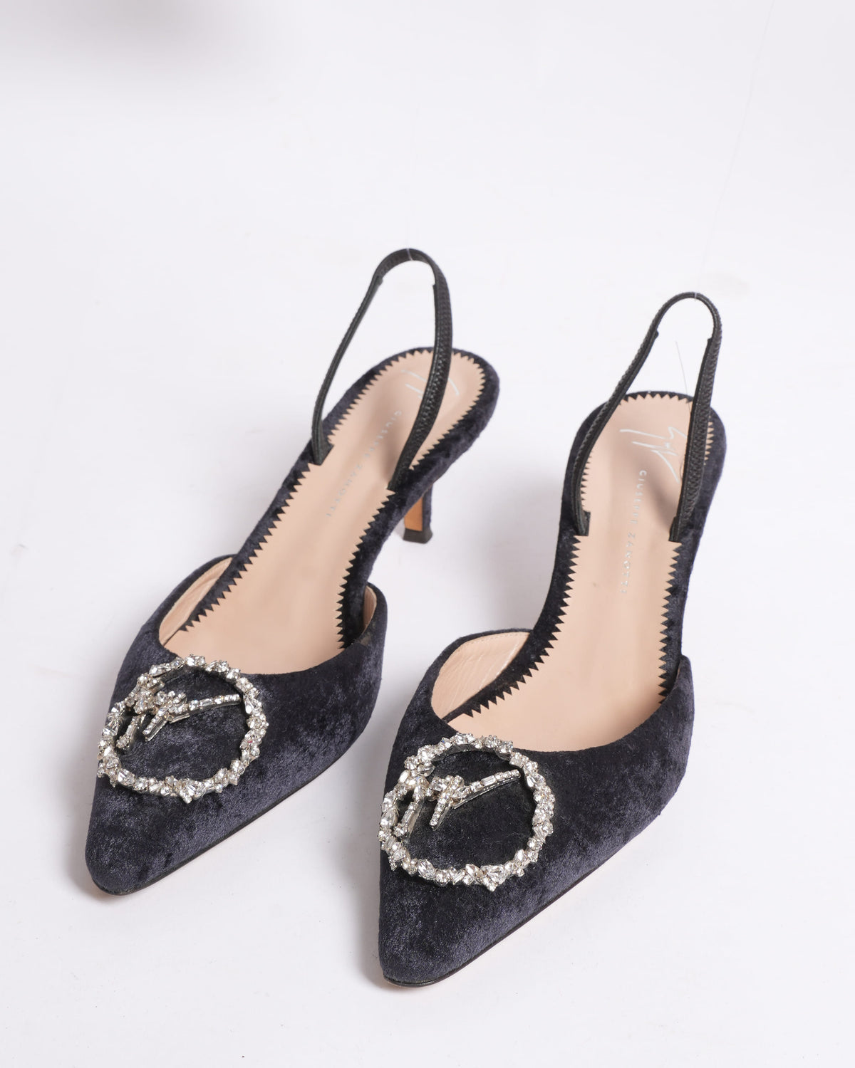 Giuseppe Zanotti crystal suede slingback heels