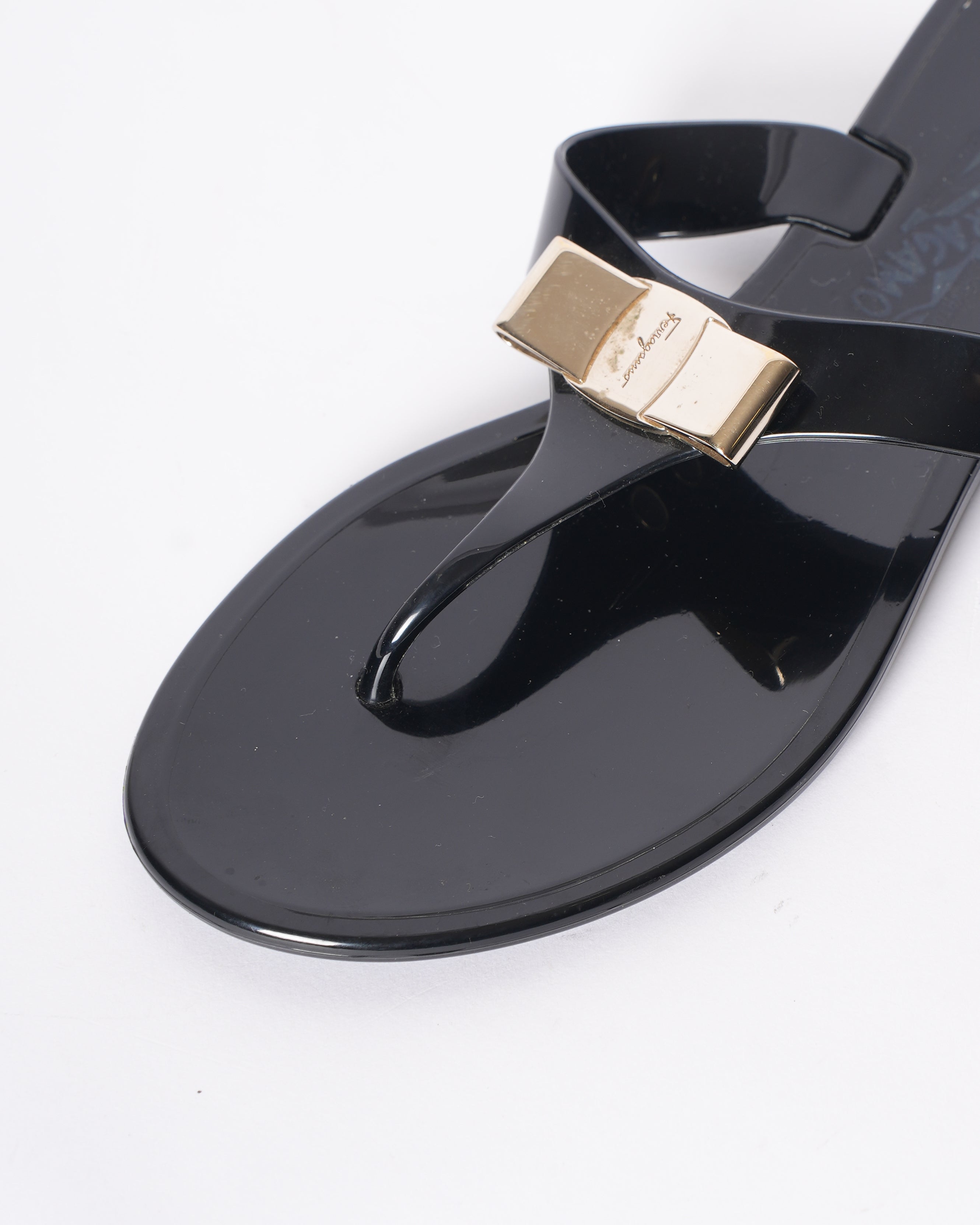 Salvatore Ferragamo Farelia Jelly Black PVC Flip Flops