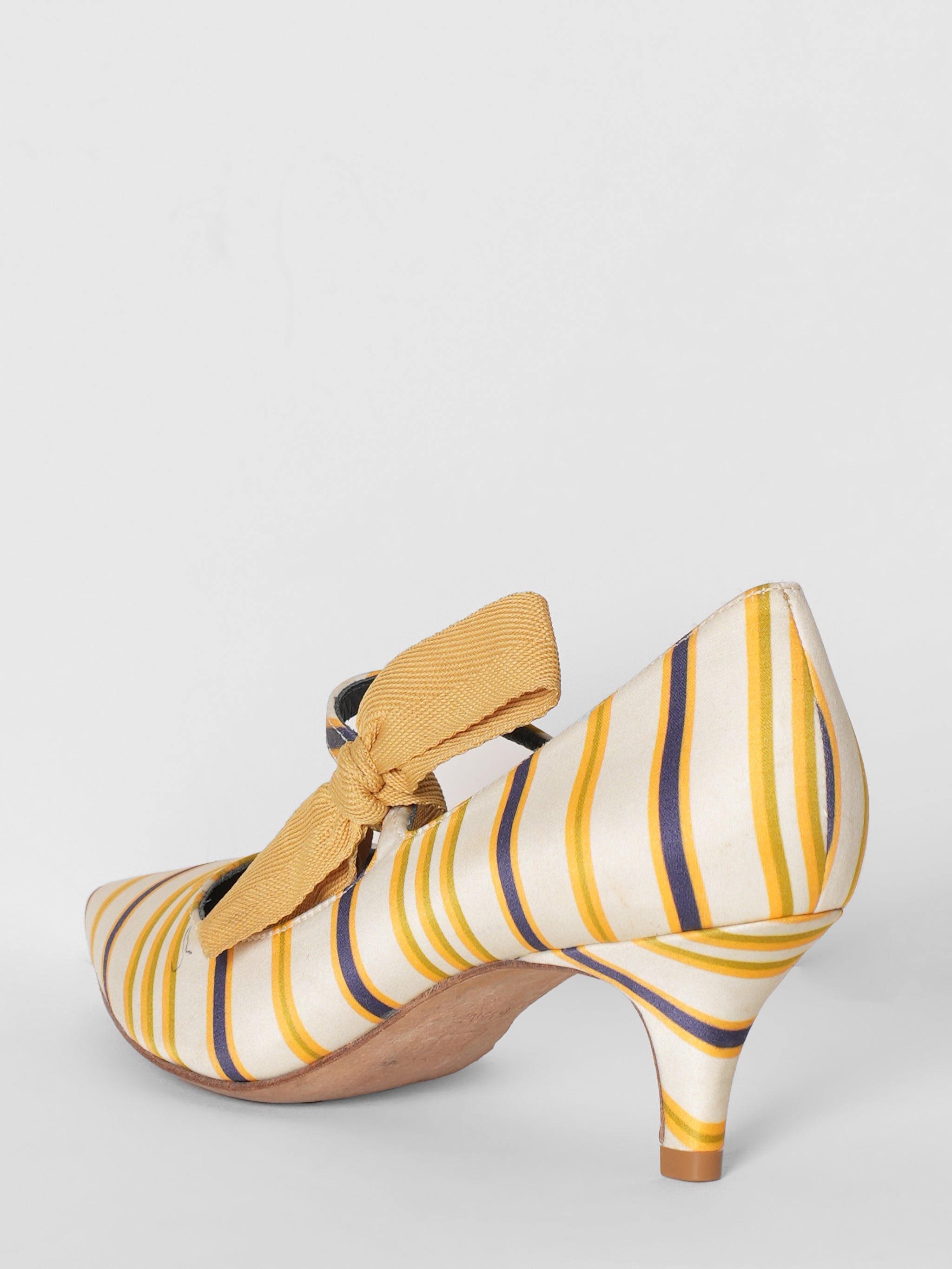 Tory Burch Satin Striped Side Bow Kitten Heel Pumps