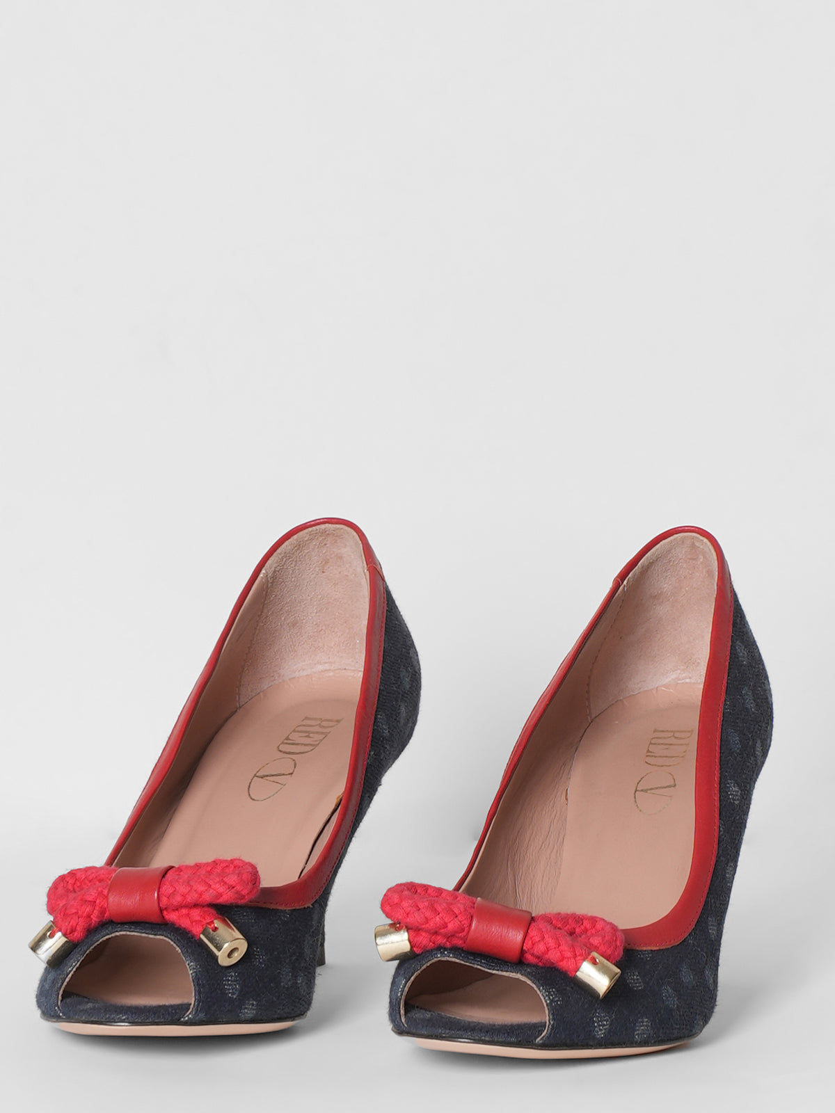 Red Valentino Center Bow Denim Peep Toe Pumps
