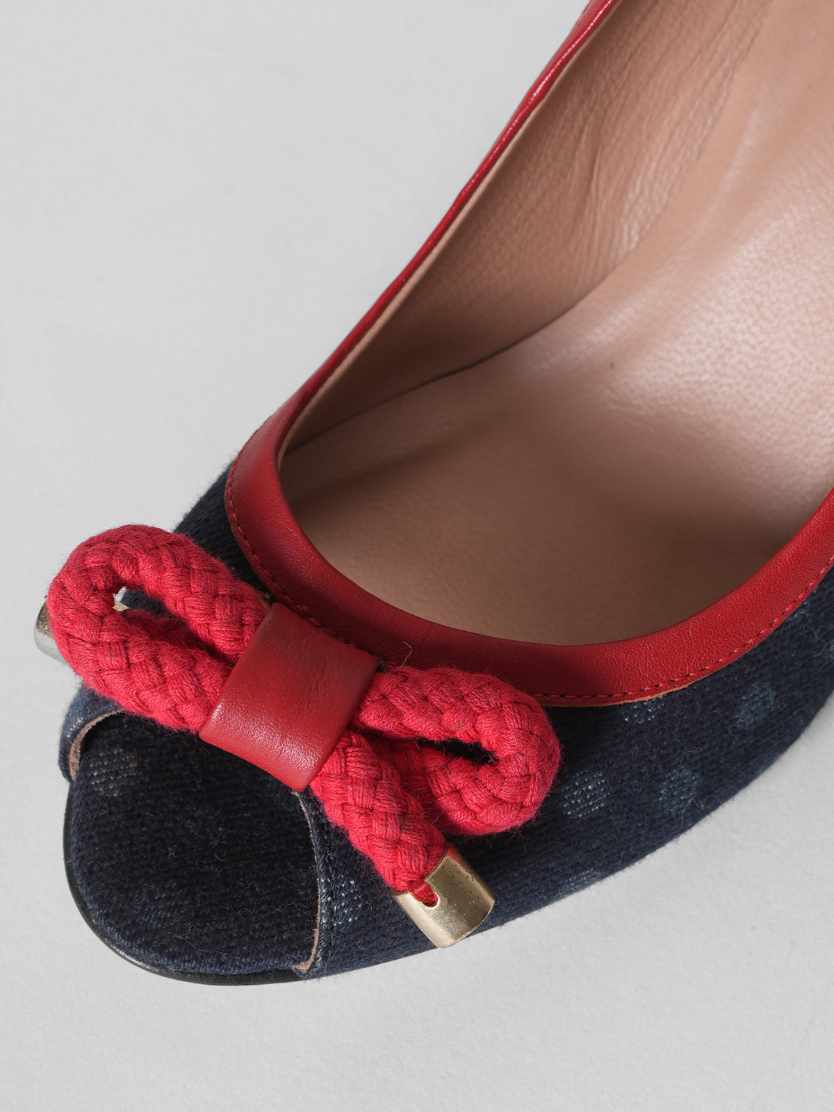 Red Valentino Center Bow Denim Peep Toe Pumps