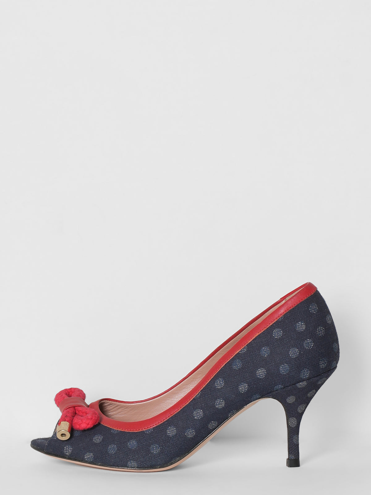 Red Valentino Center Bow Denim Peep Toe Pumps