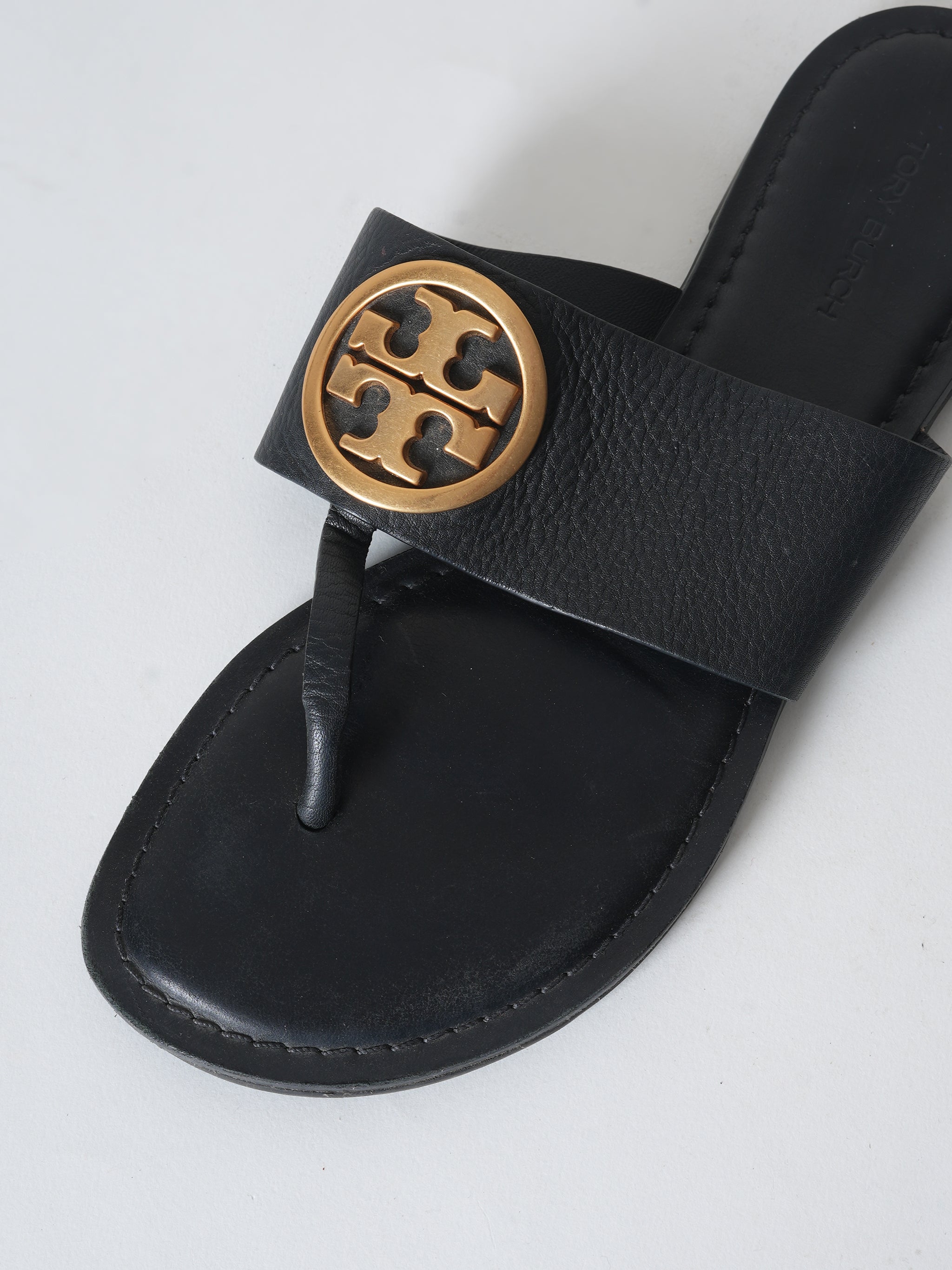 Tory Burch Black Benton Band Flat Thong Sandals