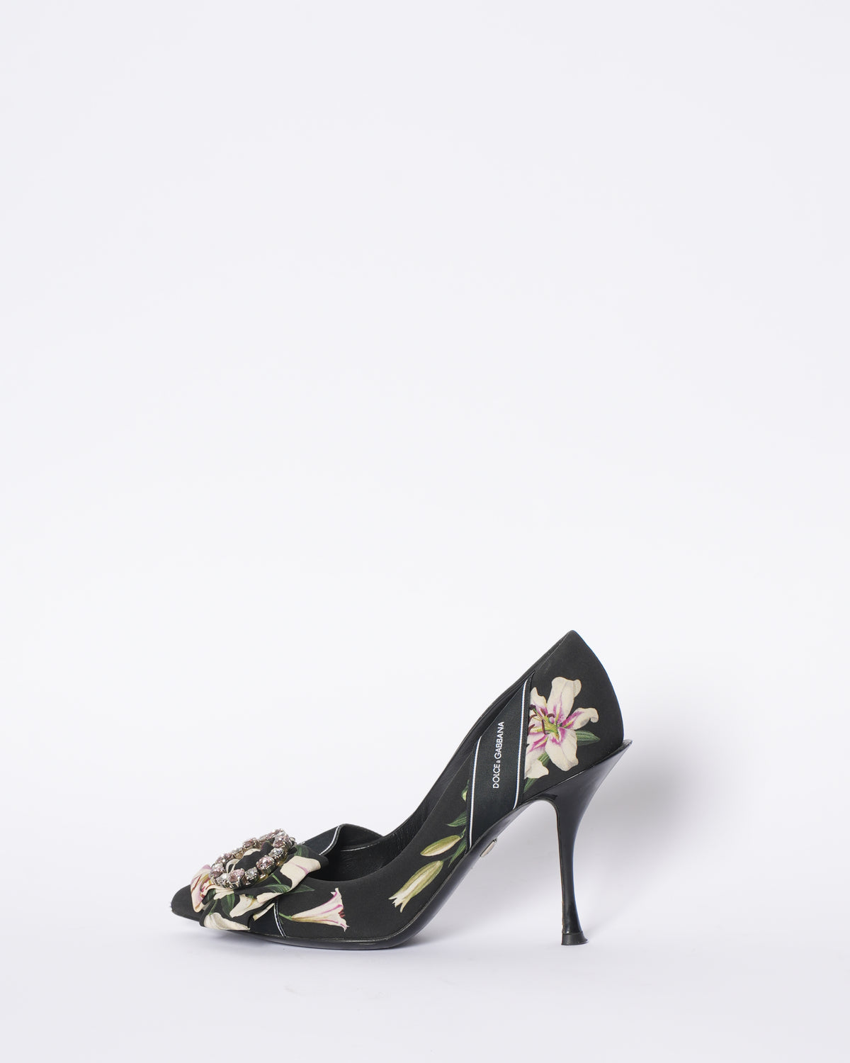 Dolce & Gabbana Black Floral Heels WIth Crystals
