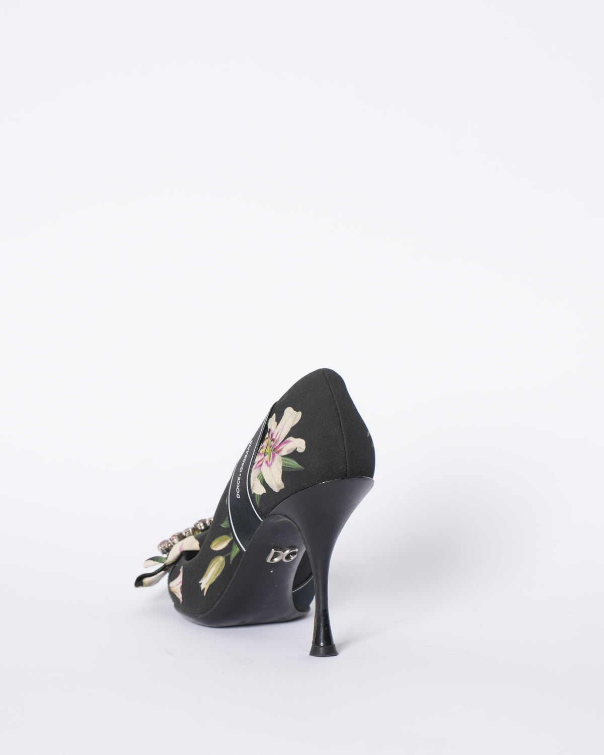 Dolce & Gabbana Black Floral Heels WIth Crystals