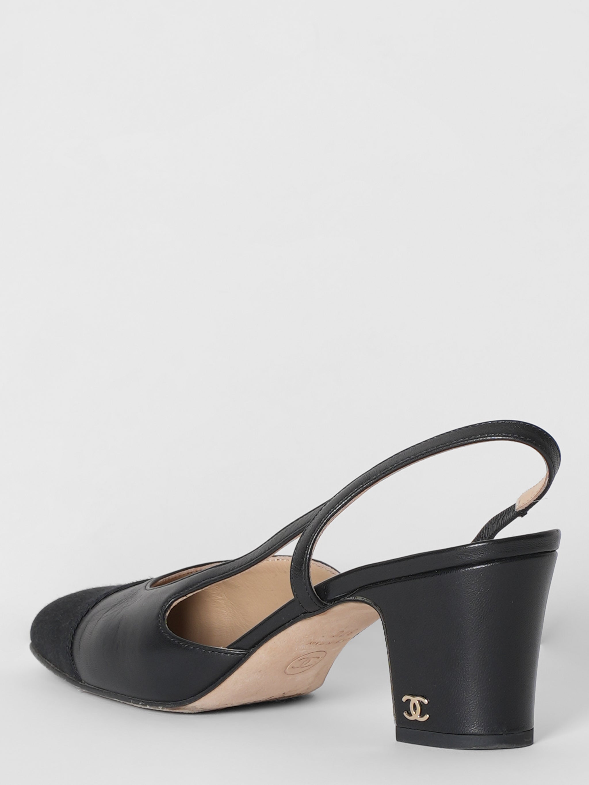 Chanel Blackcap Slingback Toe Pumps