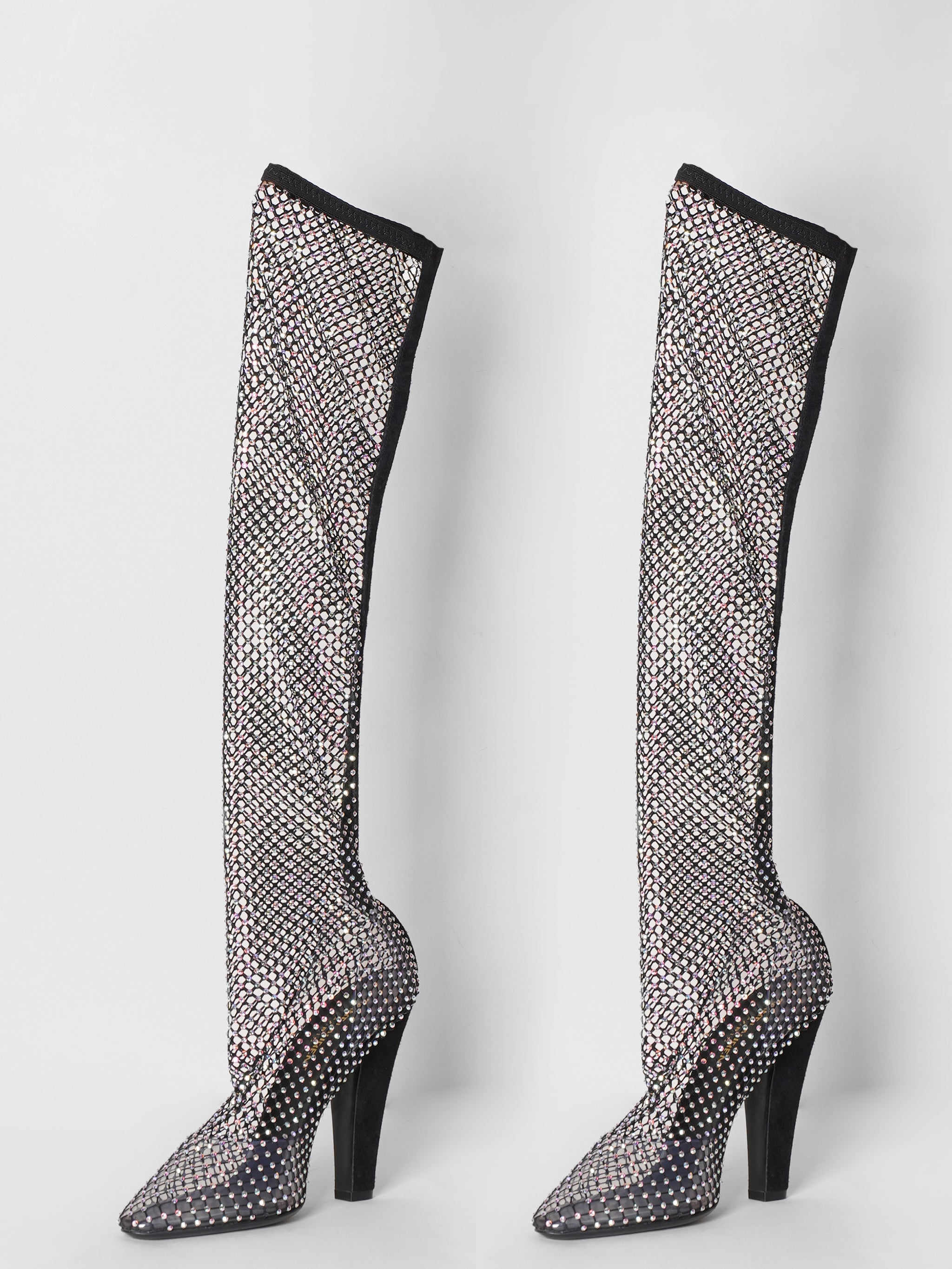 Saint Laurent Thigh High Studded Crystal Boots
