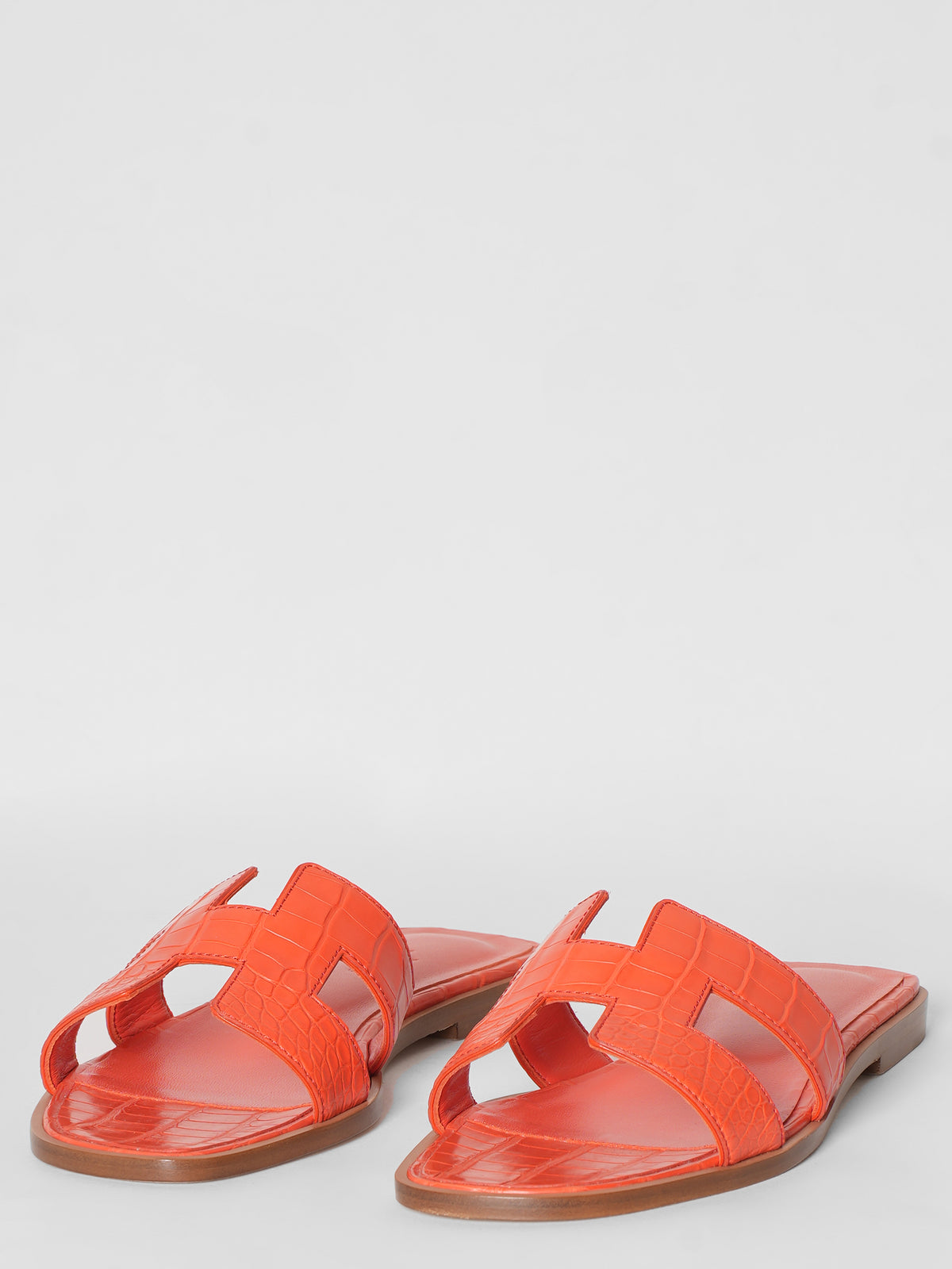 New Hermes Orange Percious Leather Sandals