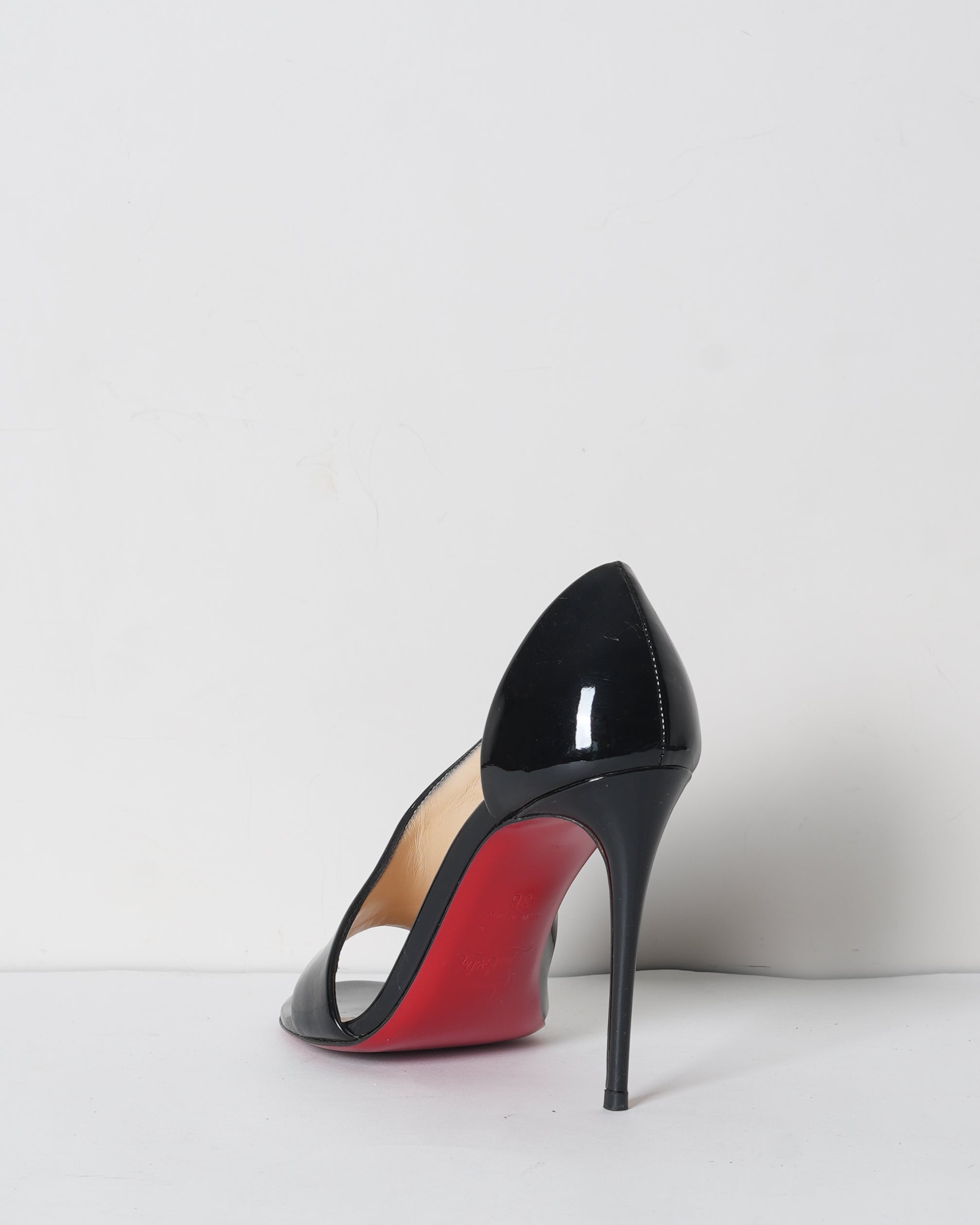 Christian Louboutin Phoebe Black Patent Open Toe Pumps