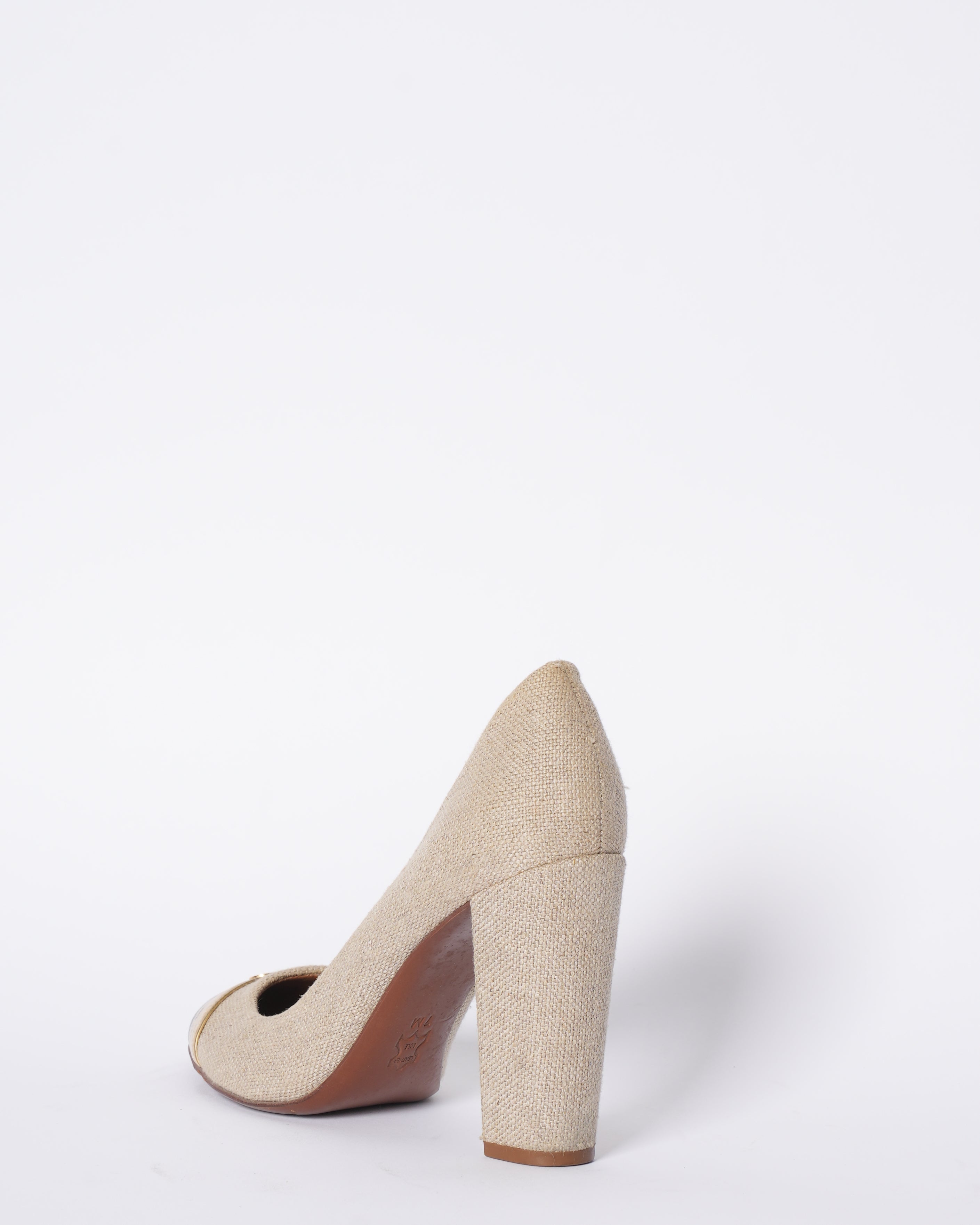 Tory Burch Beige Canvas Block Heel Pumps