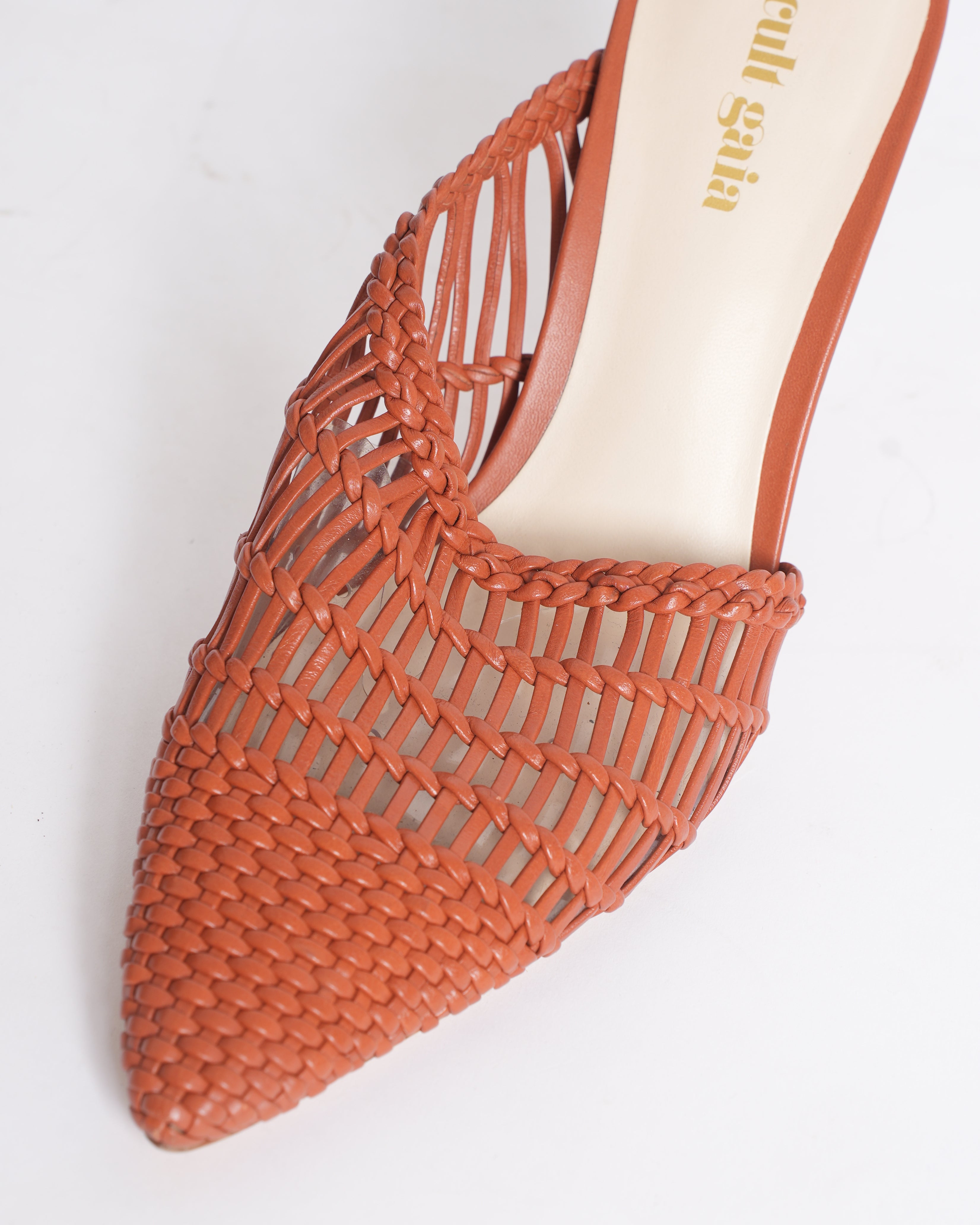 Cult Gaia Raya Woven Leather Mules in brown