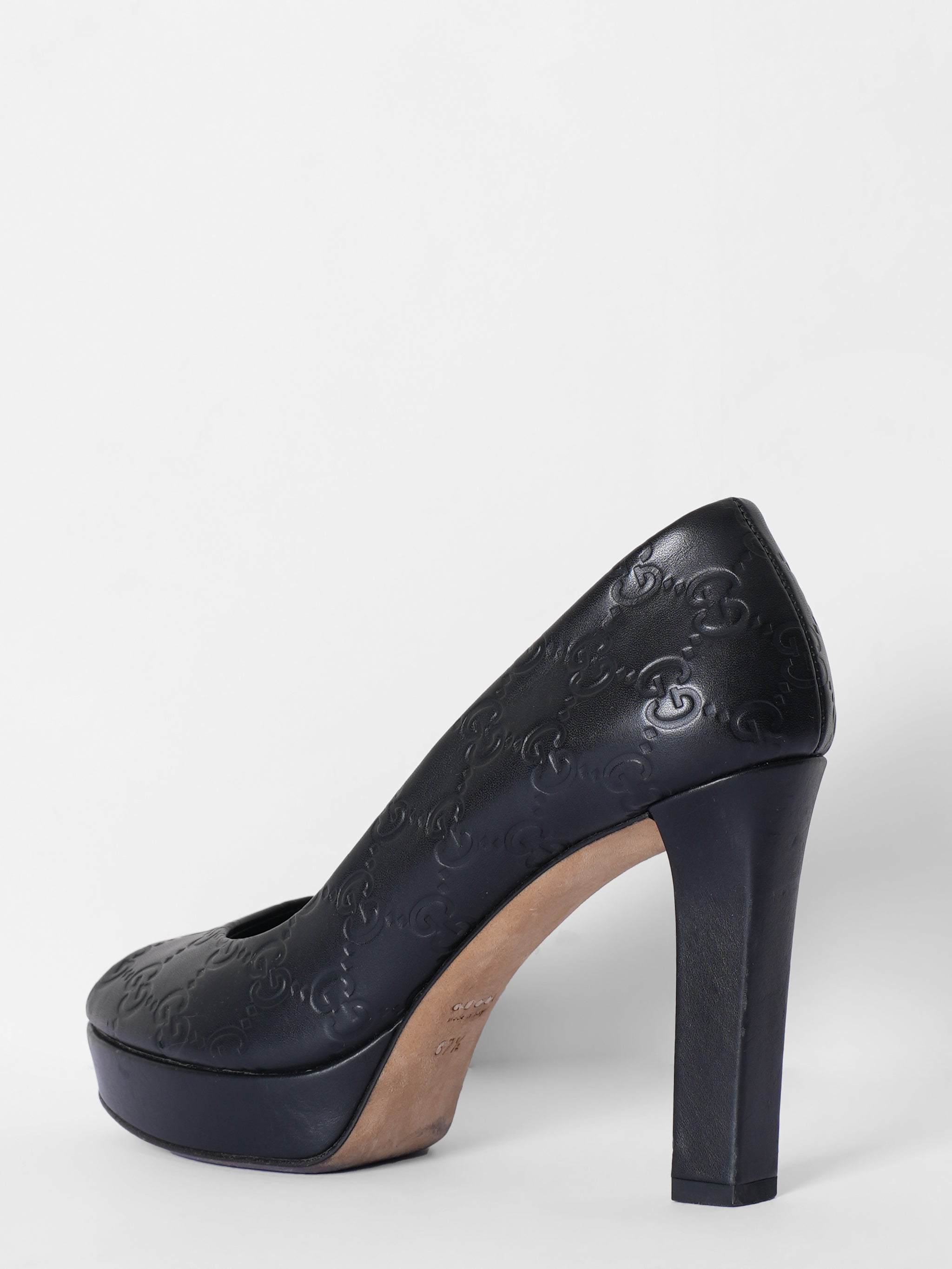 Gucci Black Guccissima Leather Peep Toe Form Pumps