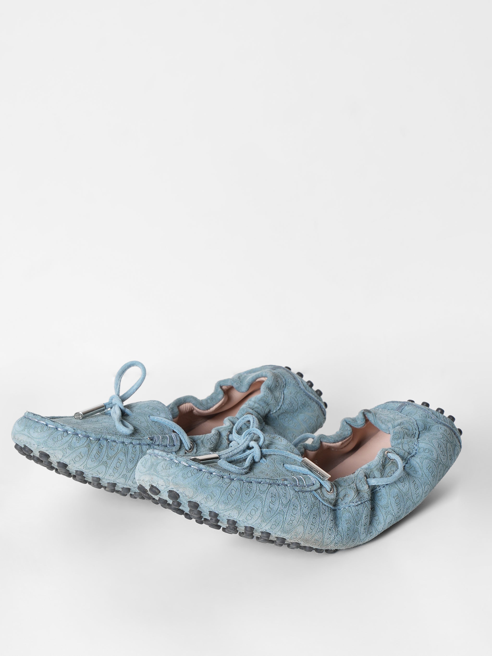 Tod's X Alber Elbaz Logo Embossed Blue Suede Moccasin