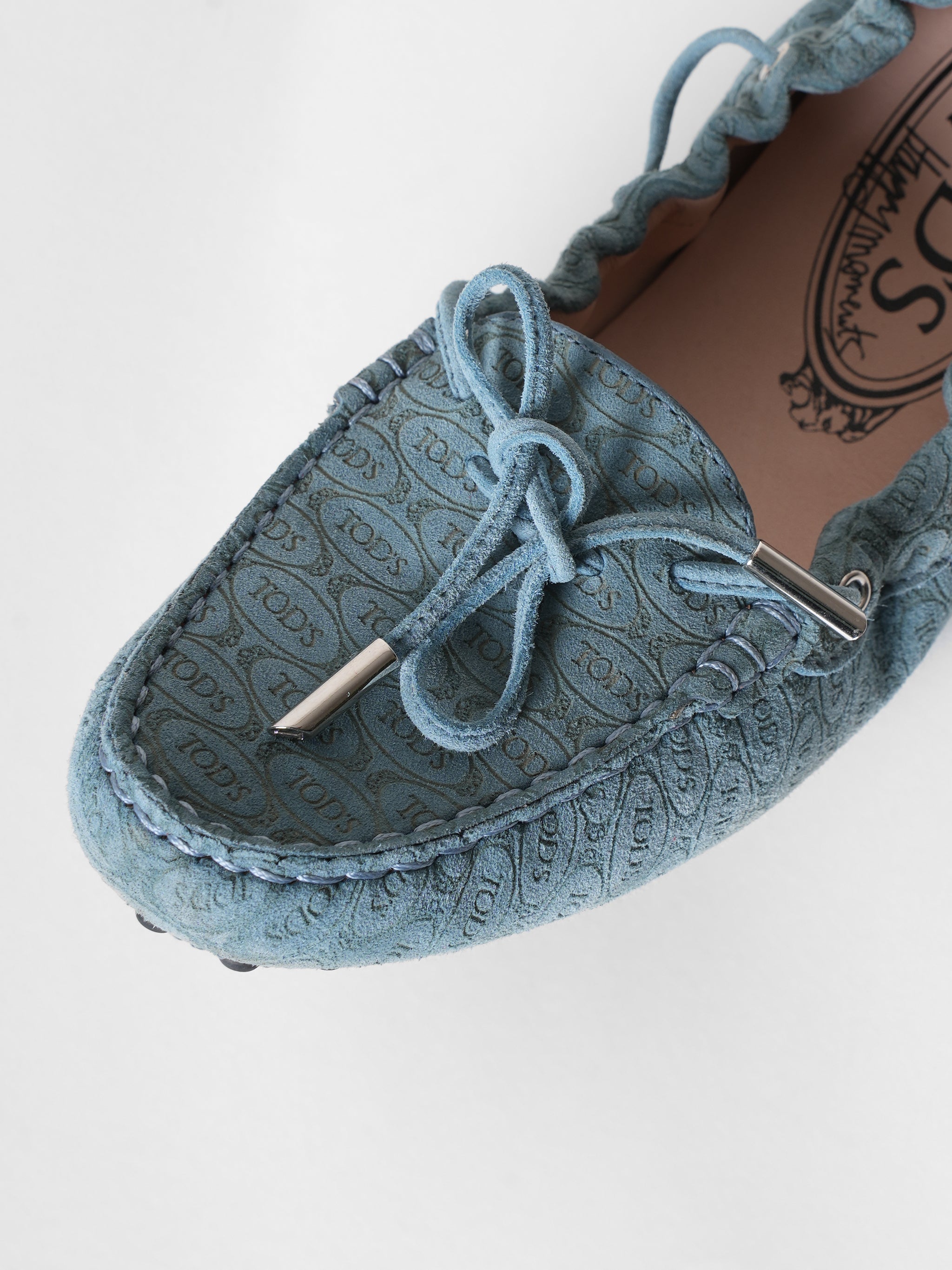 Tod's X Alber Elbaz Logo Embossed Blue Suede Moccasin