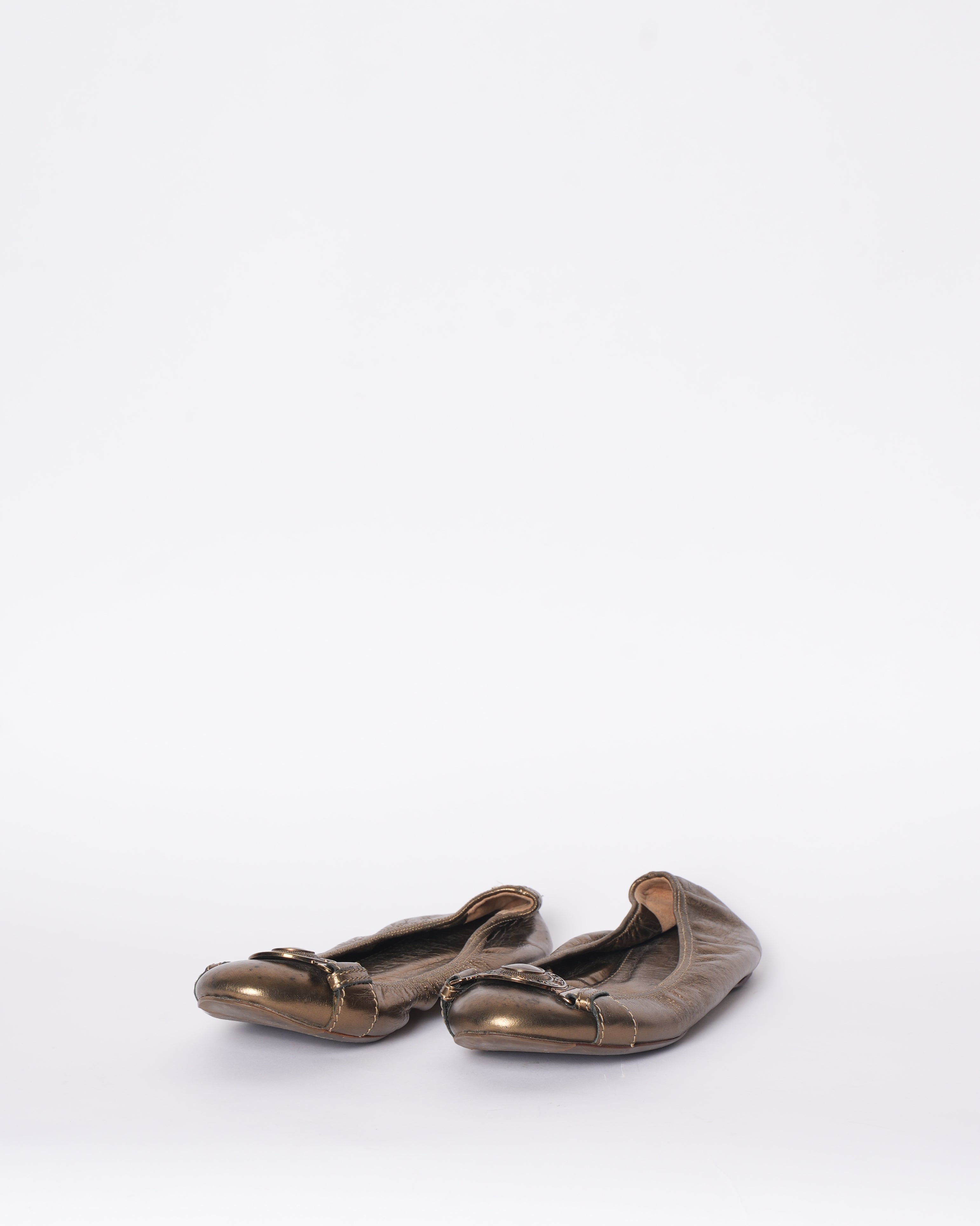 Burberry Gold Satin Clasp Flats