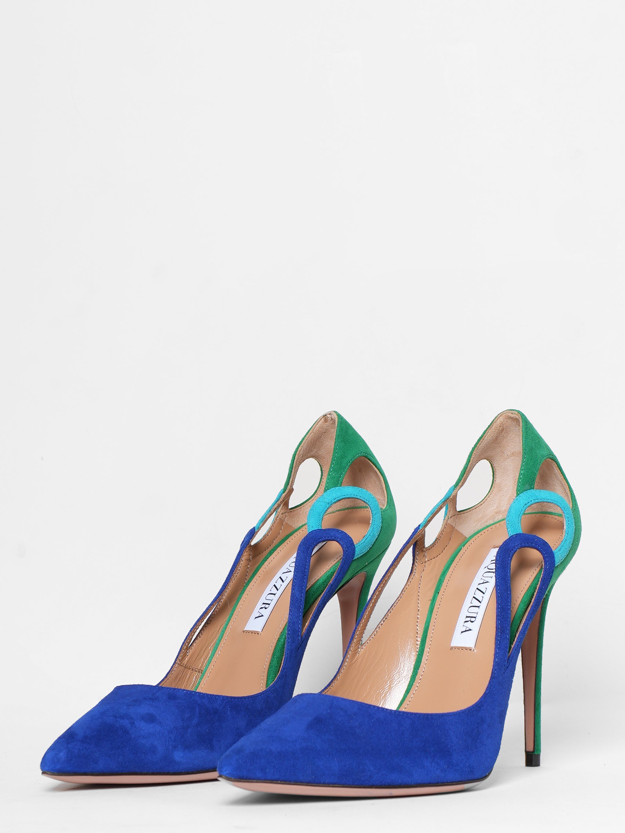 New Aquazzura Women Blue Penix 105mm Suede Court Heels