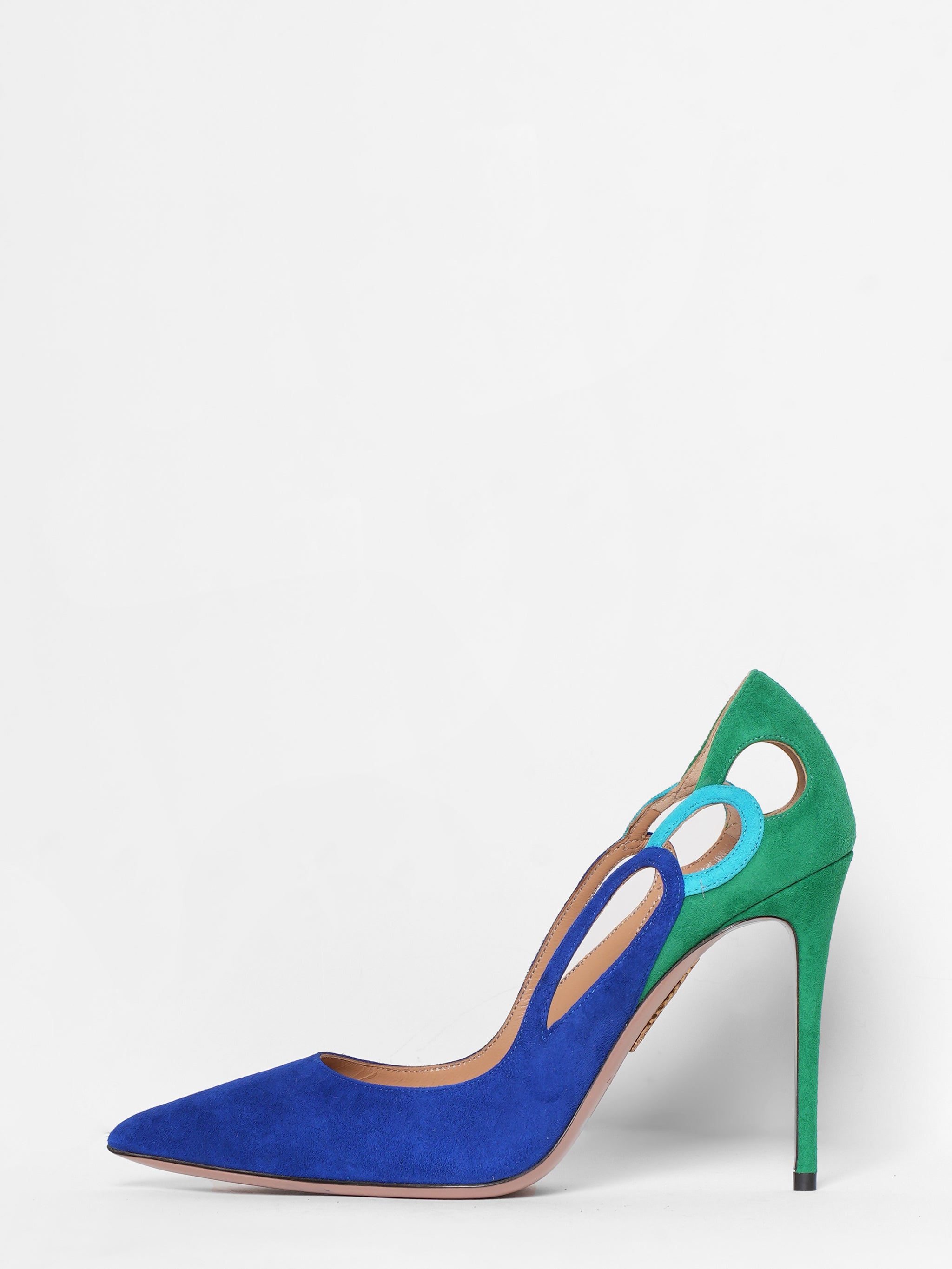 New Aquazzura Women Blue Penix 105mm Suede Court Heels