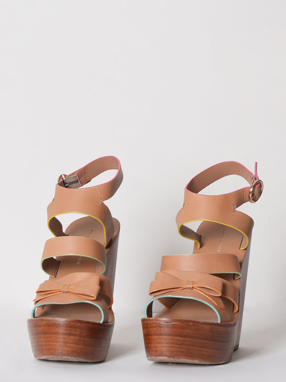 Sophie Webster Brown Leather Platform With Multicolour Edges
