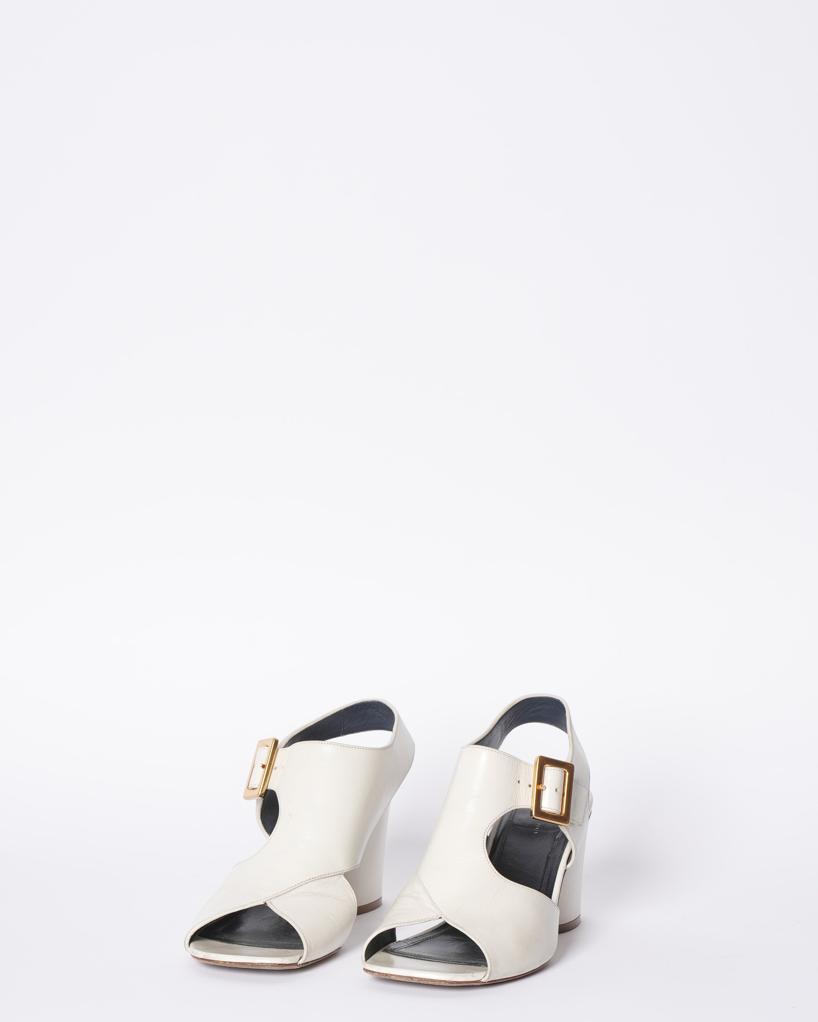 Celine Strapy White Leather Block Heels