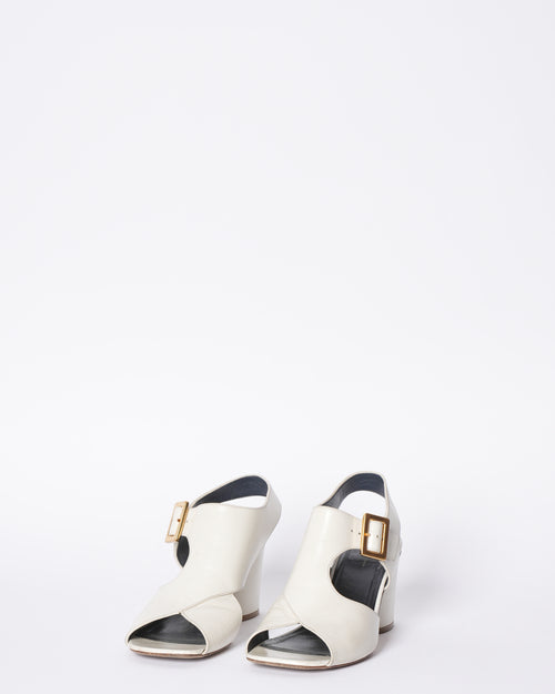 Celine Strapy White Leather Block Heels