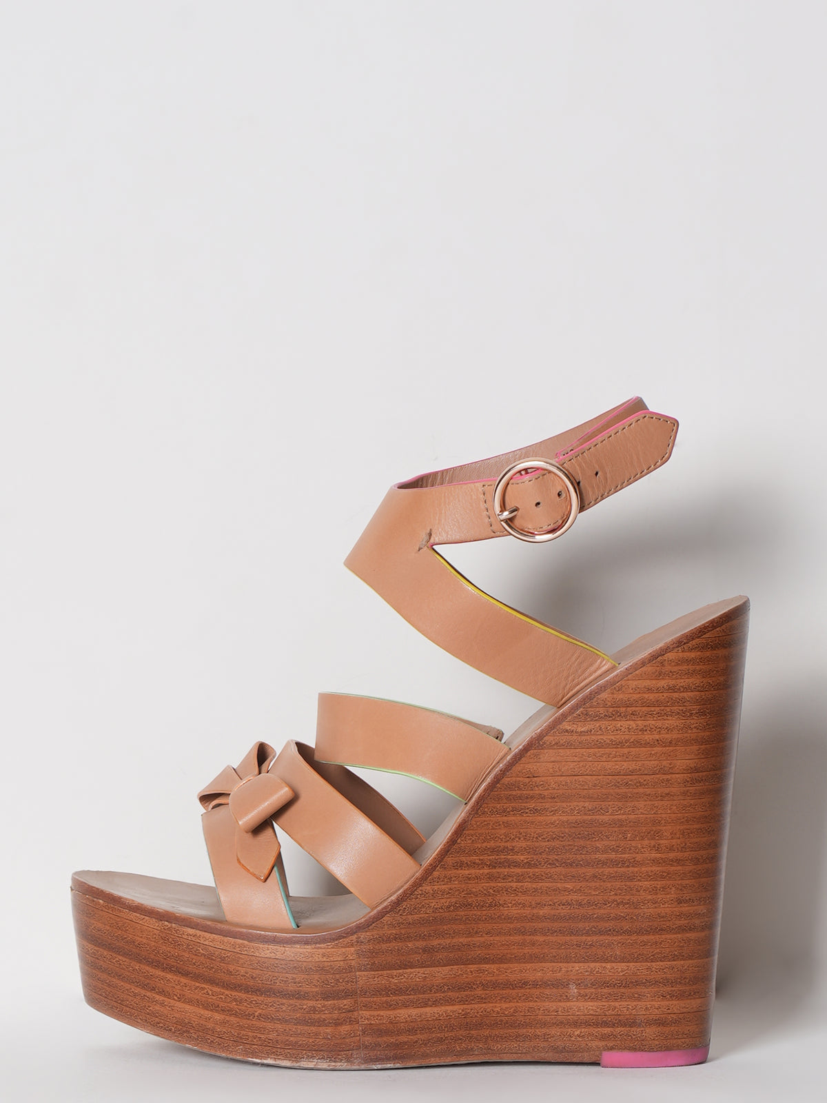 Sophie Webster Brown Leather Platform With Multicolour Edges