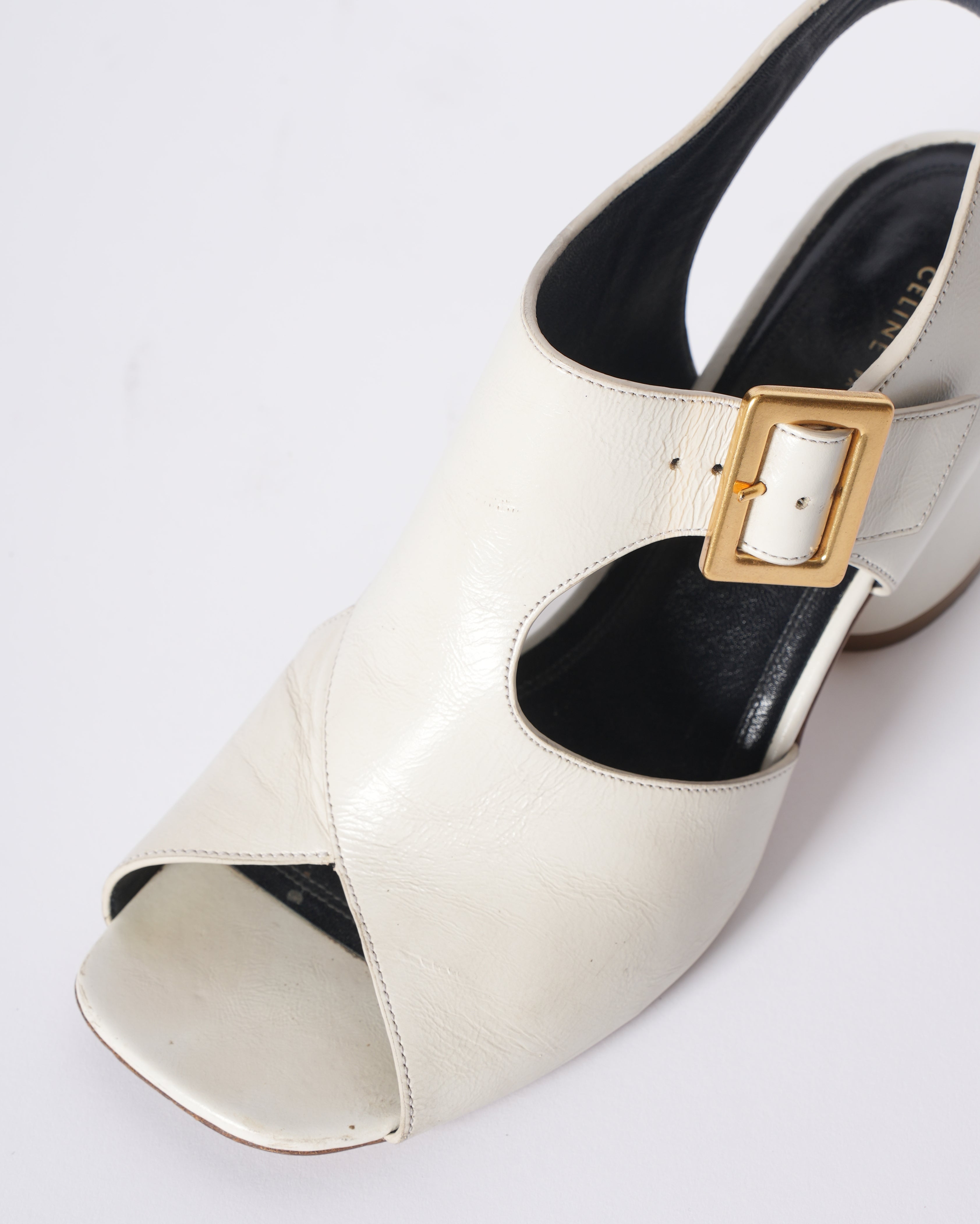 Celine Strapy White Leather Block Heels