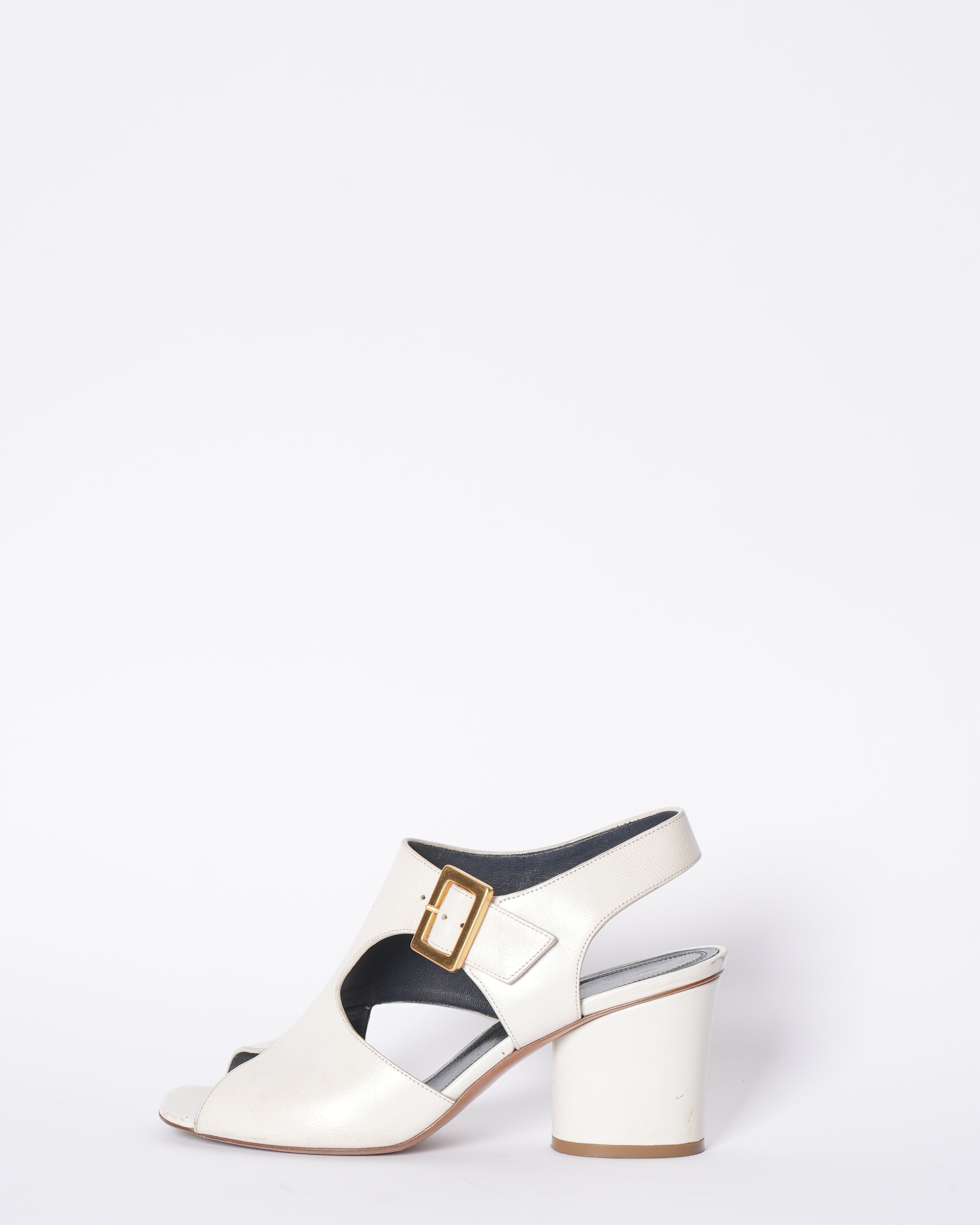 Celine Strapy White Leather Block Heels