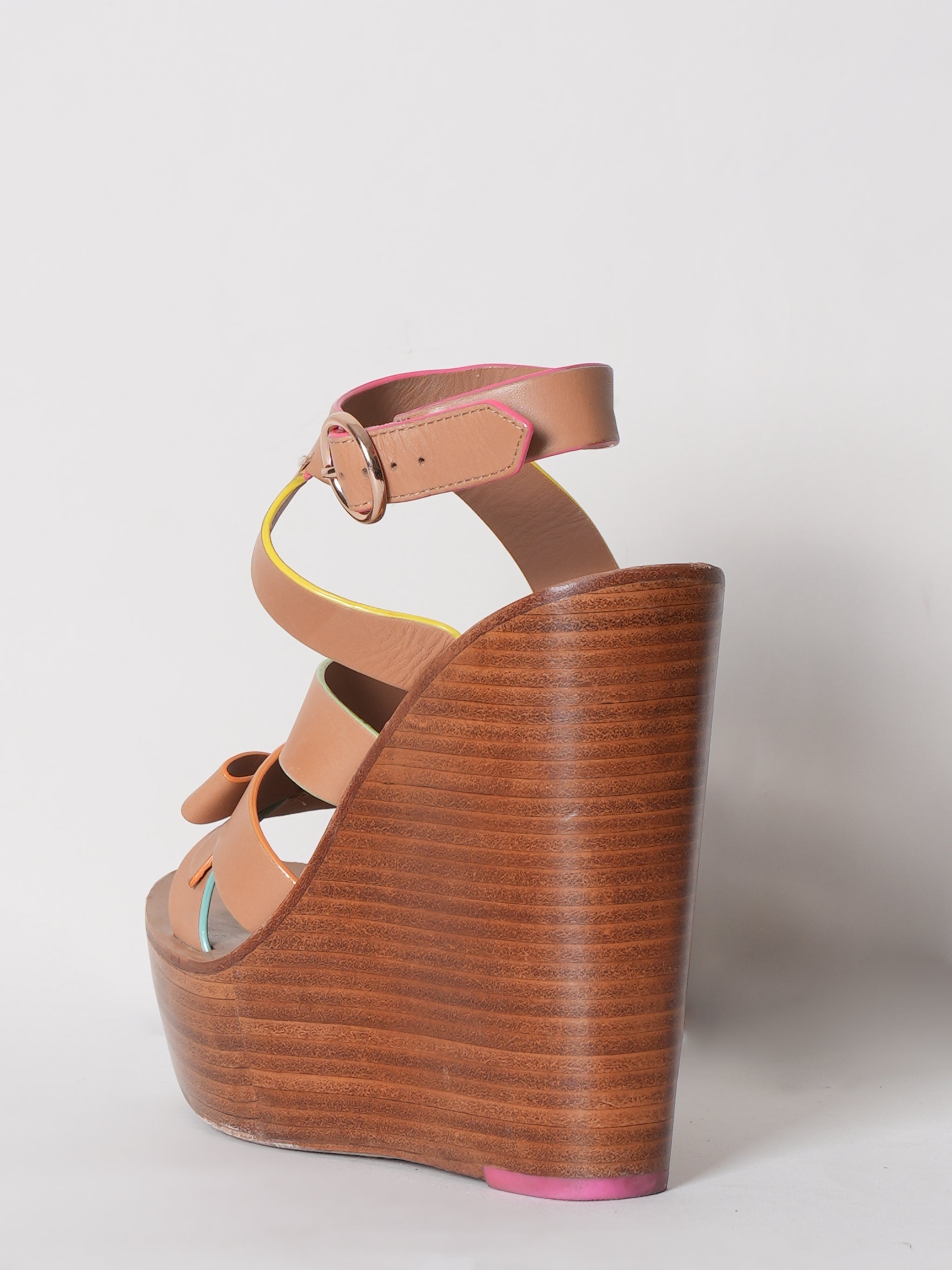 Sophie Webster Brown Leather Platform With Multicolour Edges