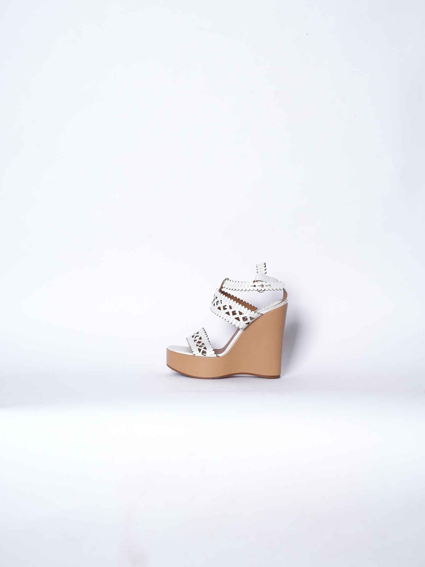 Chloe White Cutout Leather Platform Wedge Sandals