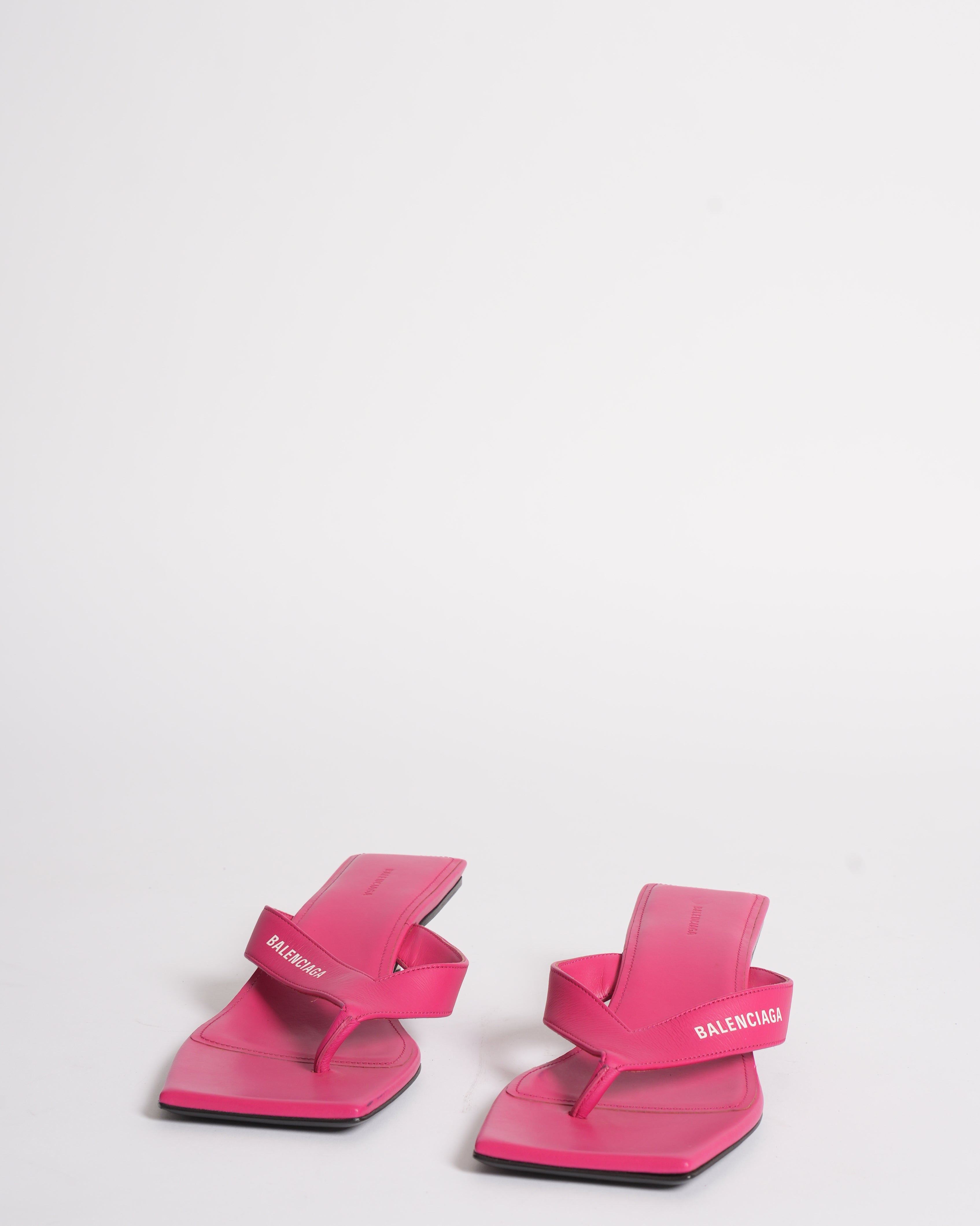 New Balenciaga Leather Thong Square Toe Slide Sandals