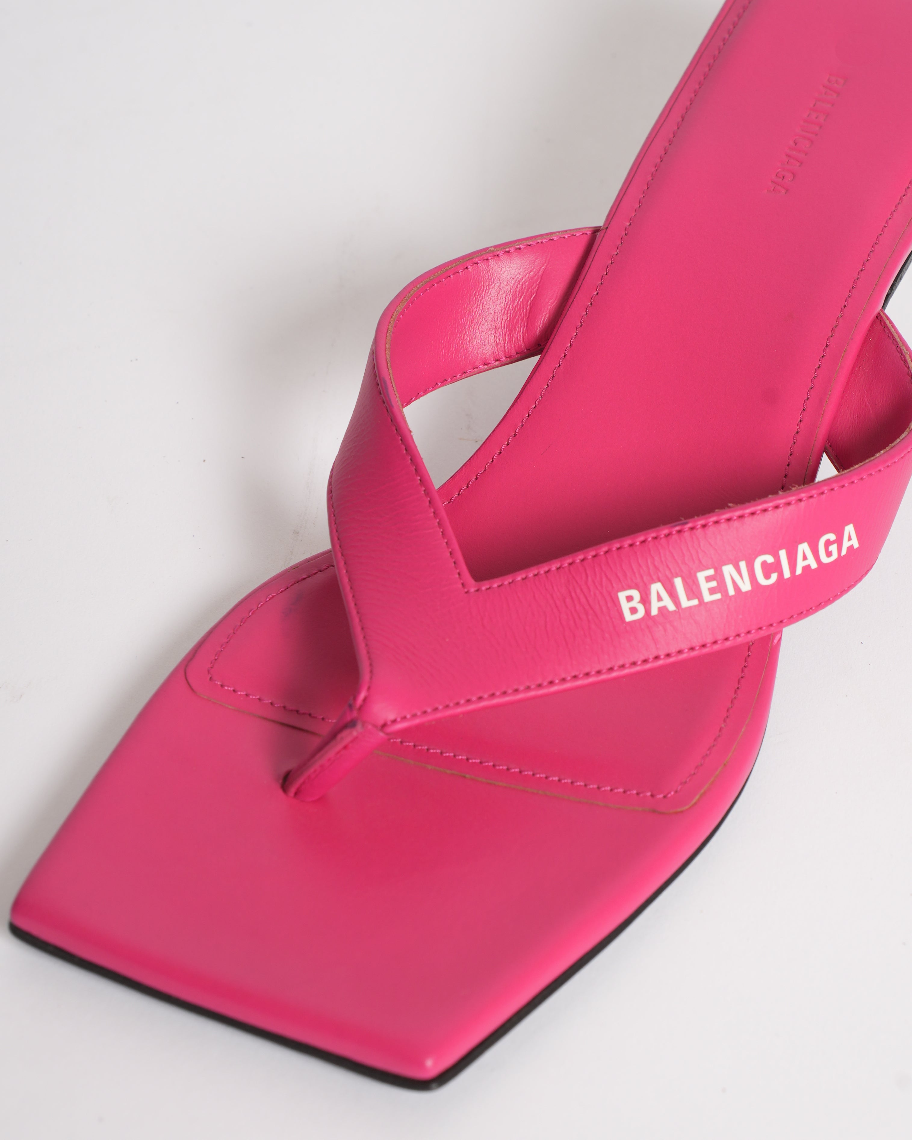 New Balenciaga Leather Thong Square Toe Slide Sandals