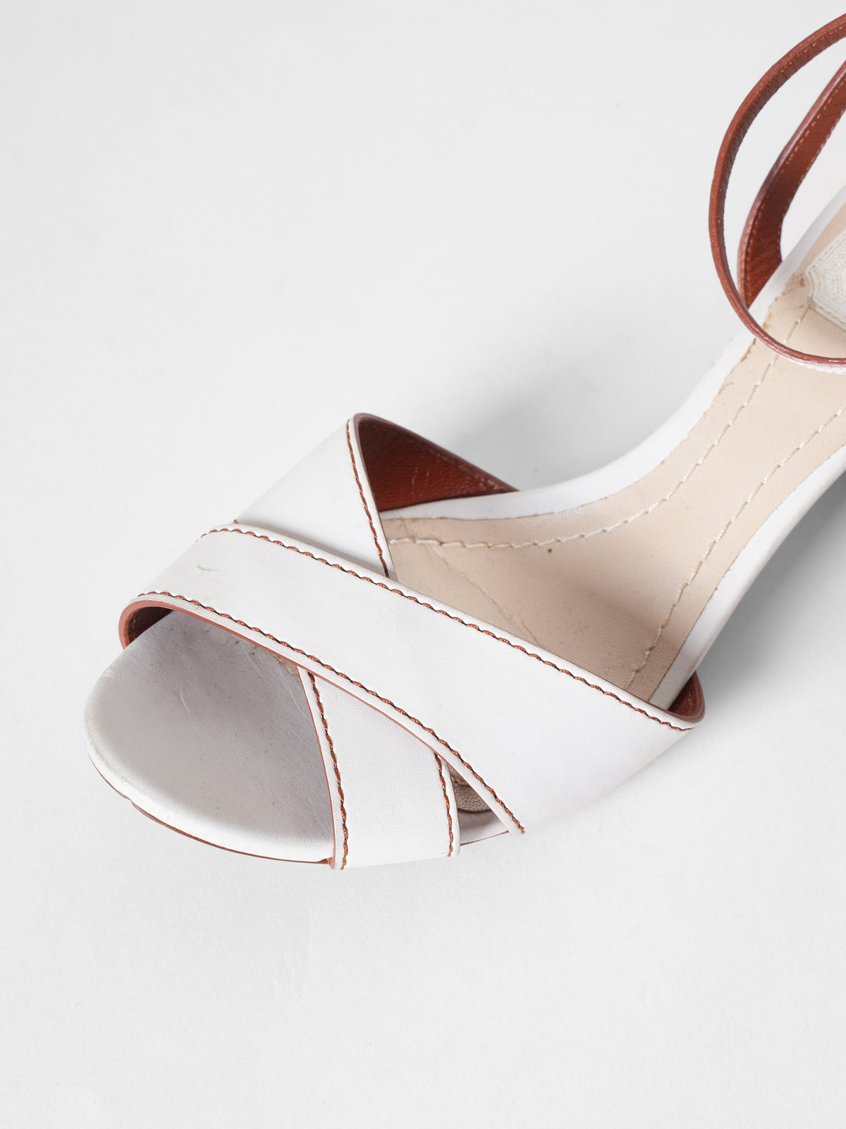 Dior White Leather Cannage Block Heel Ankle Strap Sandals