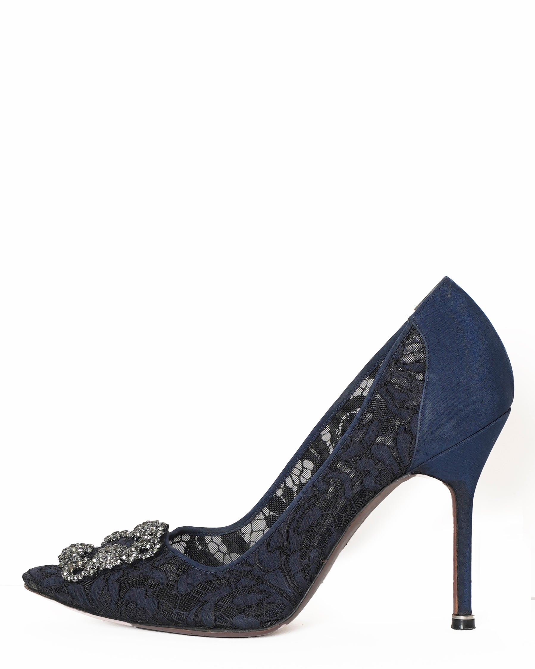 Manolo Blahnik Lace and Satin Hangisi Pumps