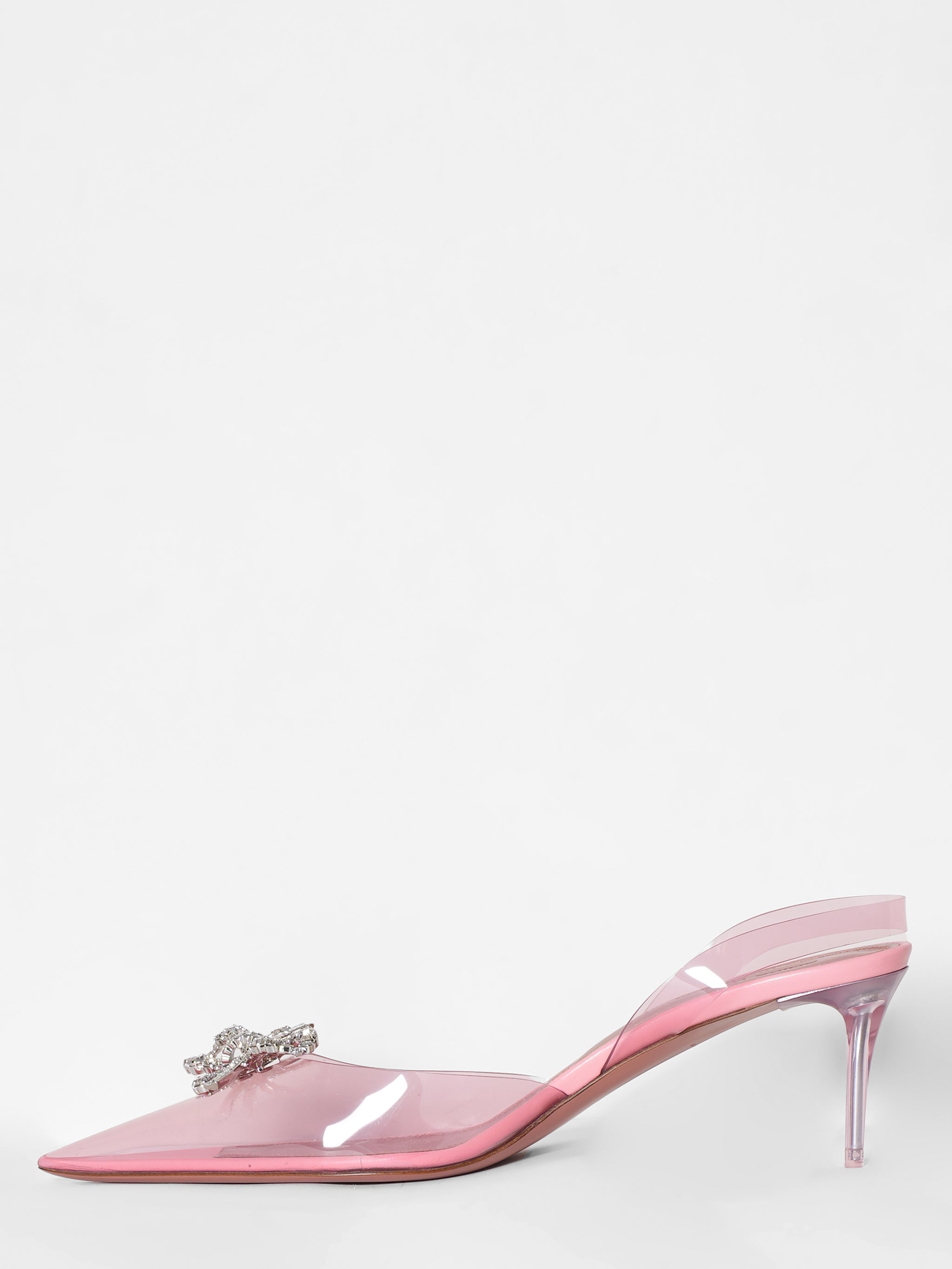 New Amina Muaddi Rosie Glass Baby Pink Pumps