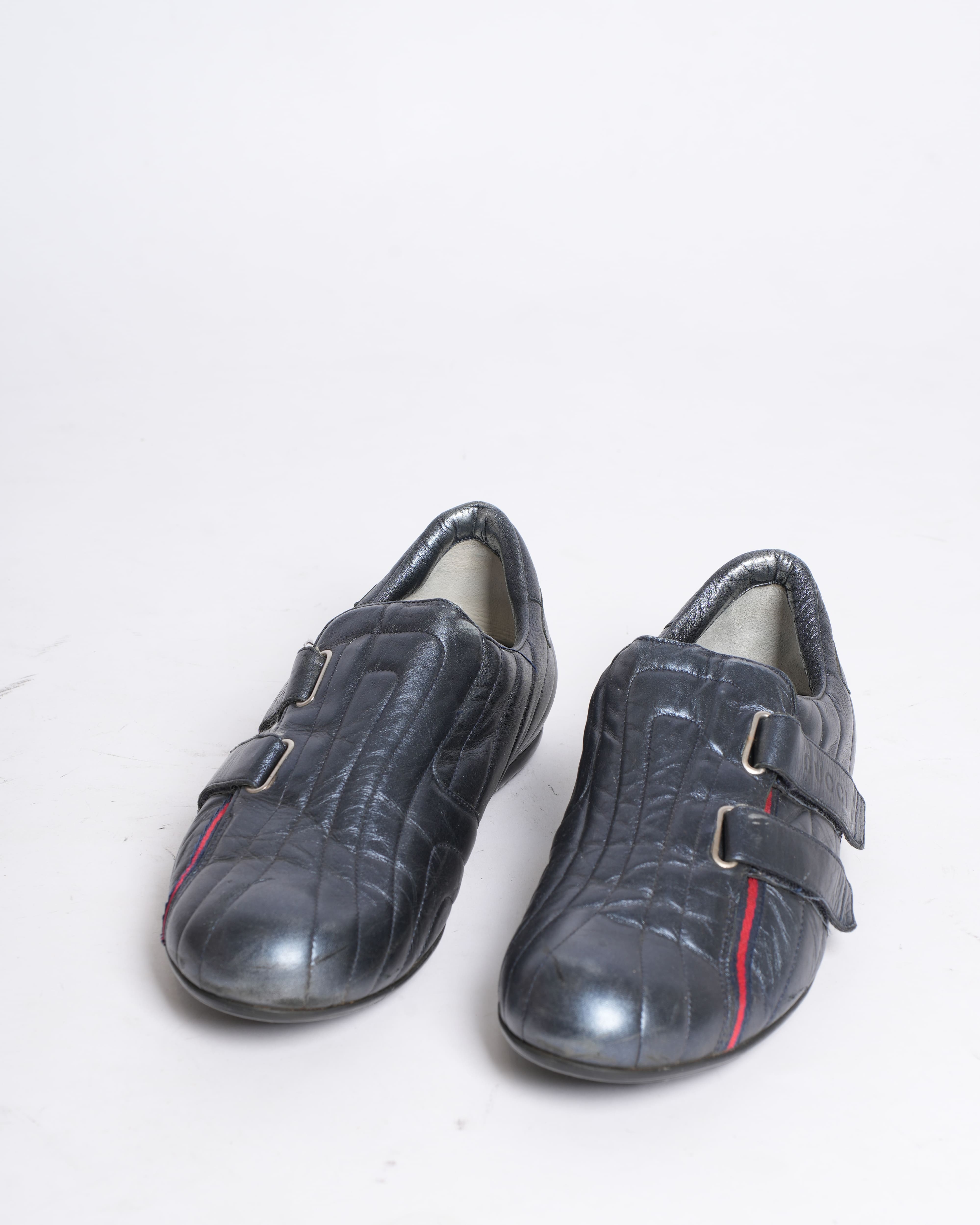 Gucci black leather hook and loop sneakers