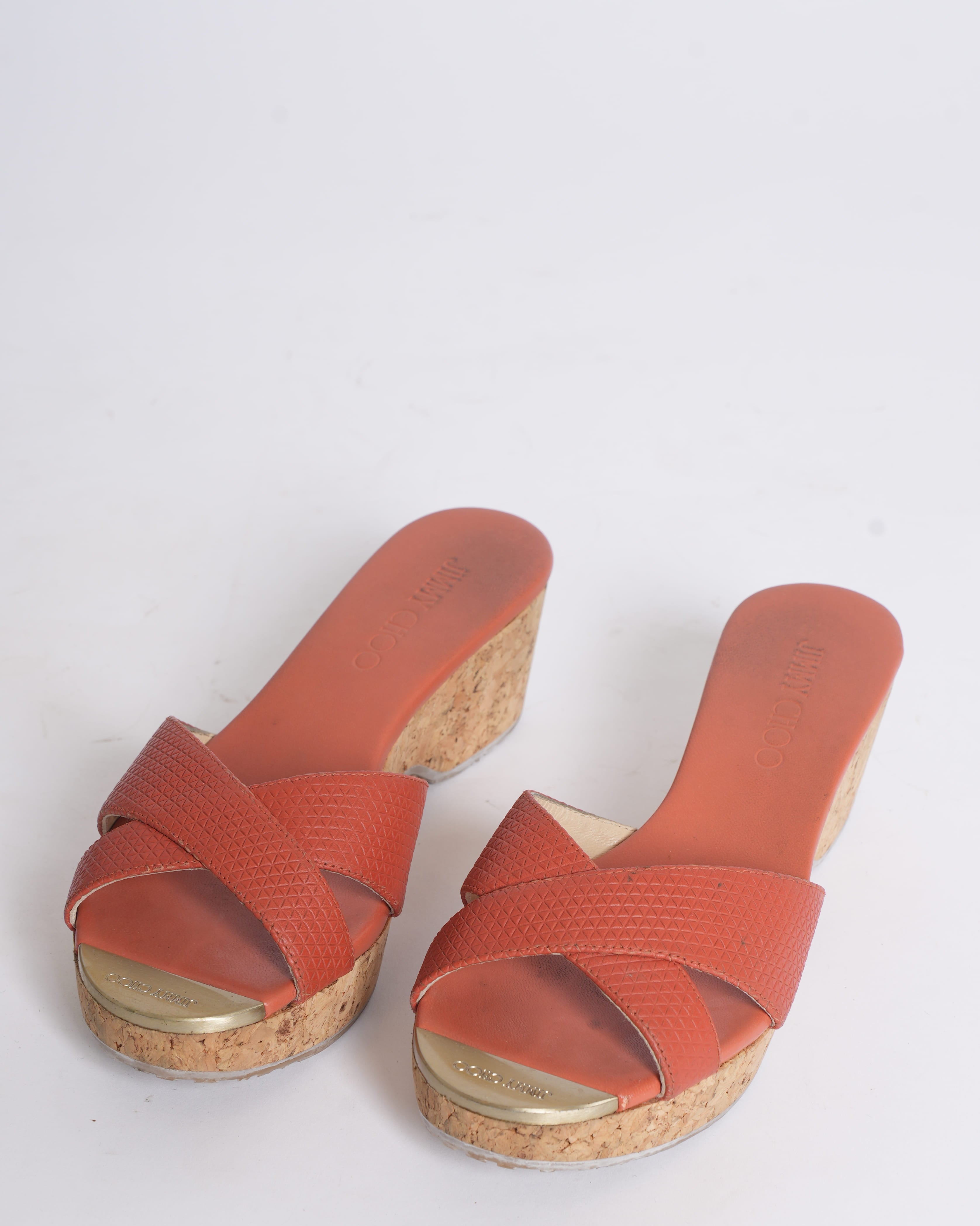 Jimmy choo orange leather cork wedges