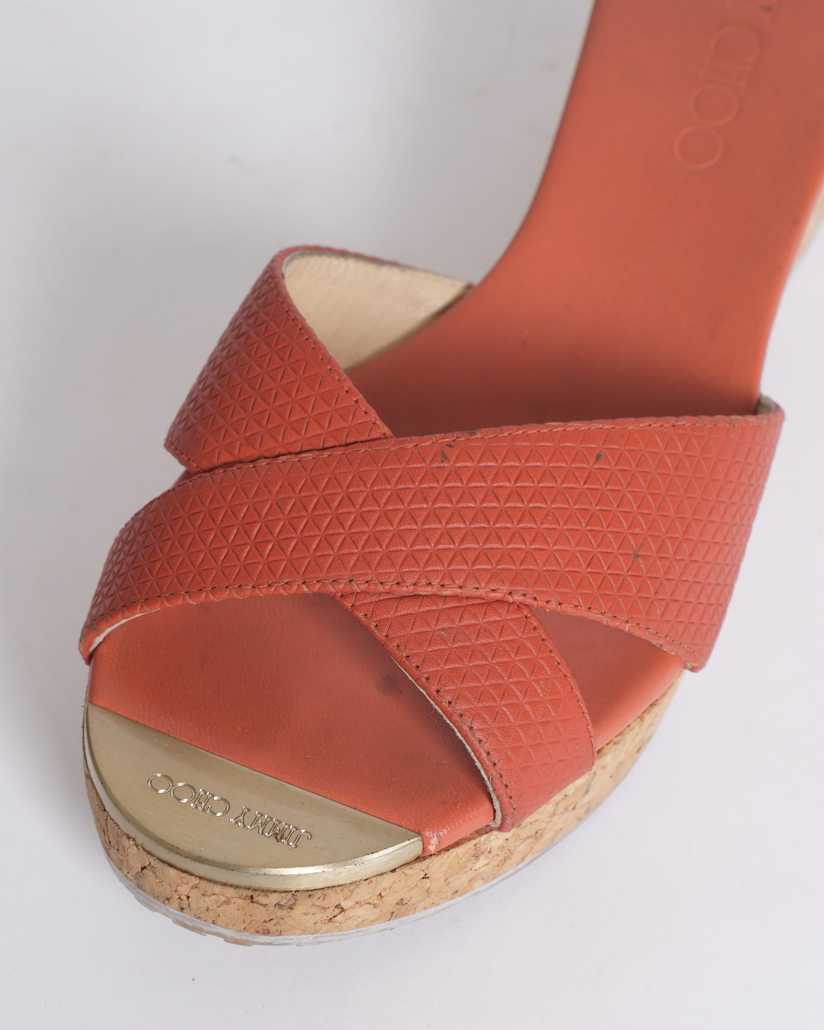 Jimmy choo orange leather cork wedges