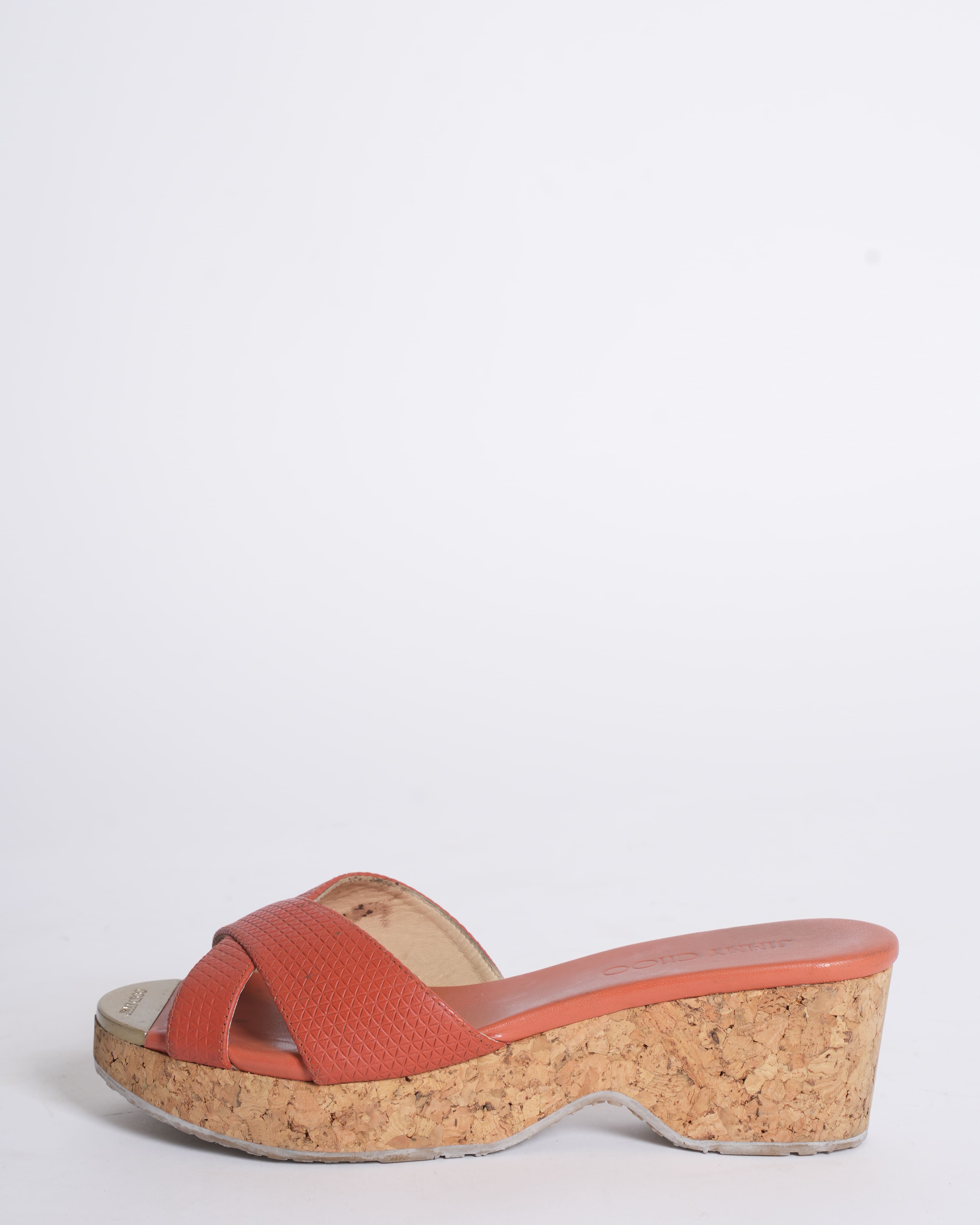 Jimmy choo orange leather cork wedges