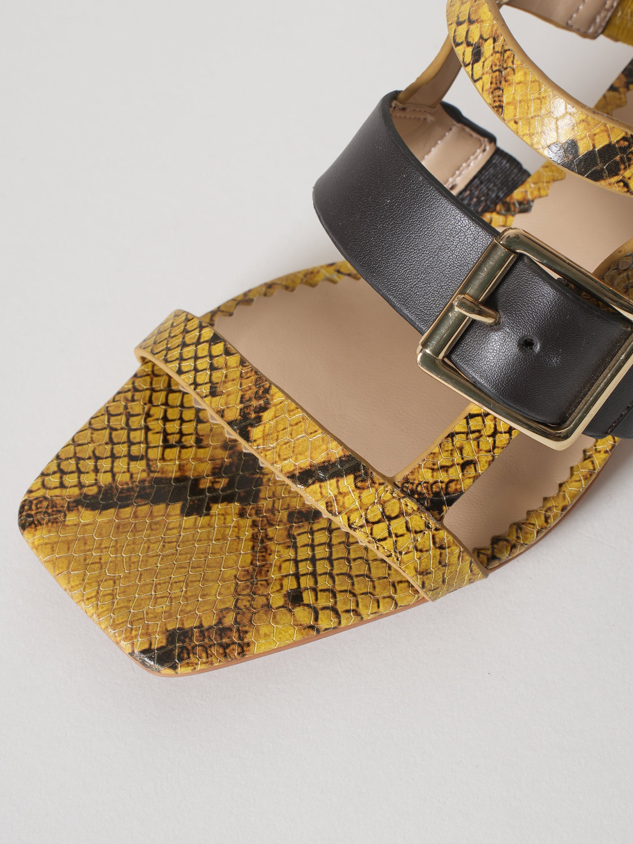 New Karl Lagerfeld Yellow Leather Snakeskin Sandals